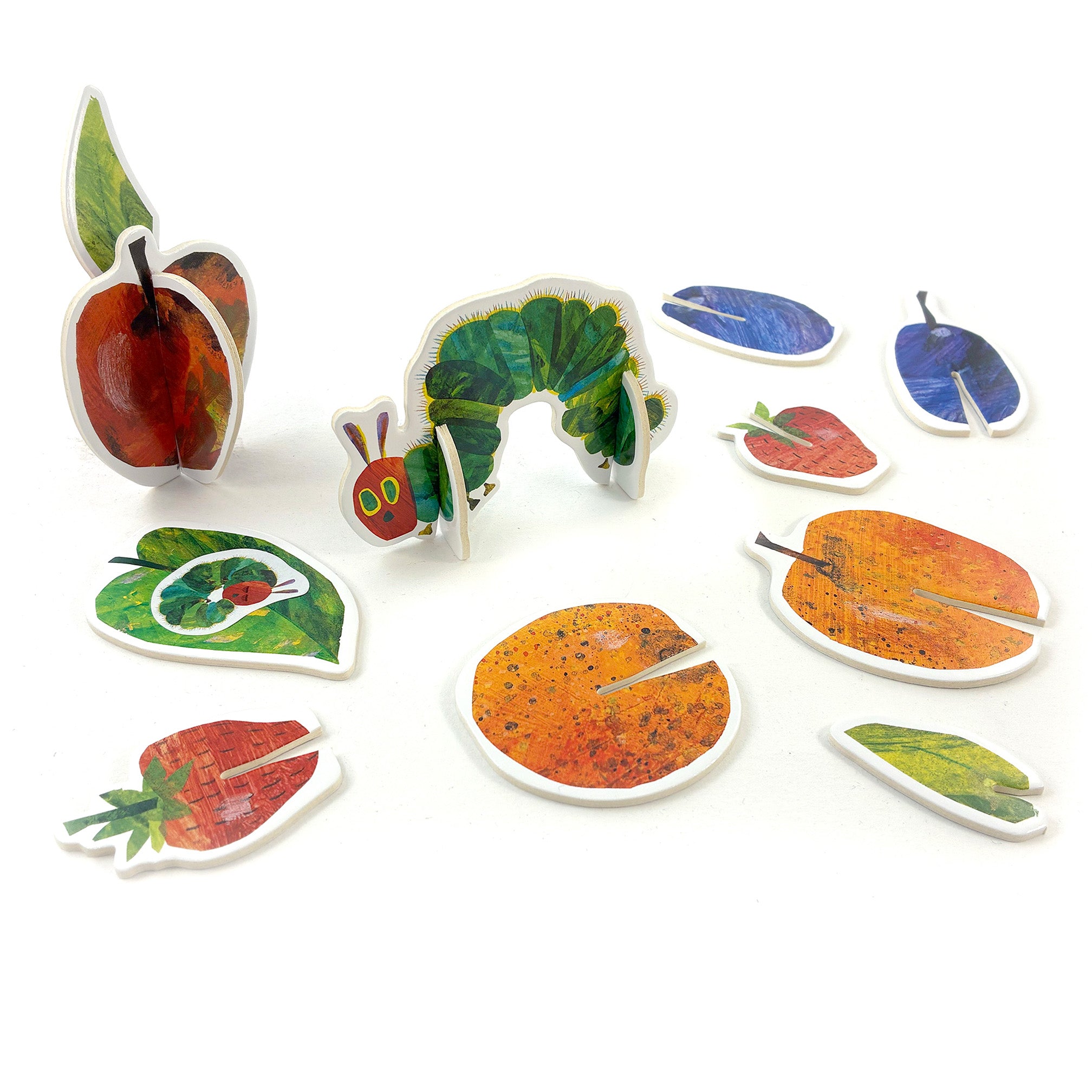 The Very Hungary Caterpillar Playset pieces laid out