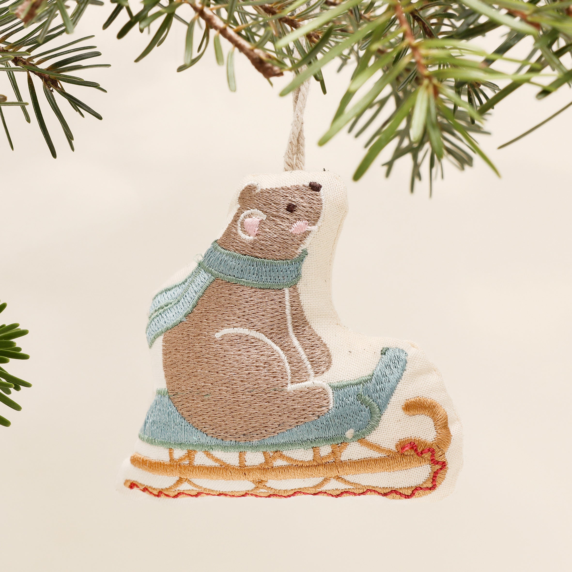 Embroidered Tree Decoration - Bear Cub