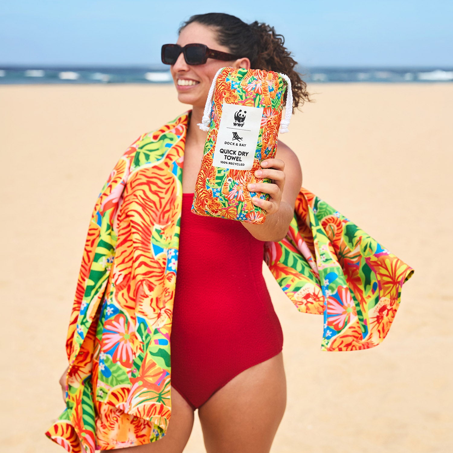 Exclusive WWF x Dock & Bay Quick Dry Beach Towel - Jungle Roar