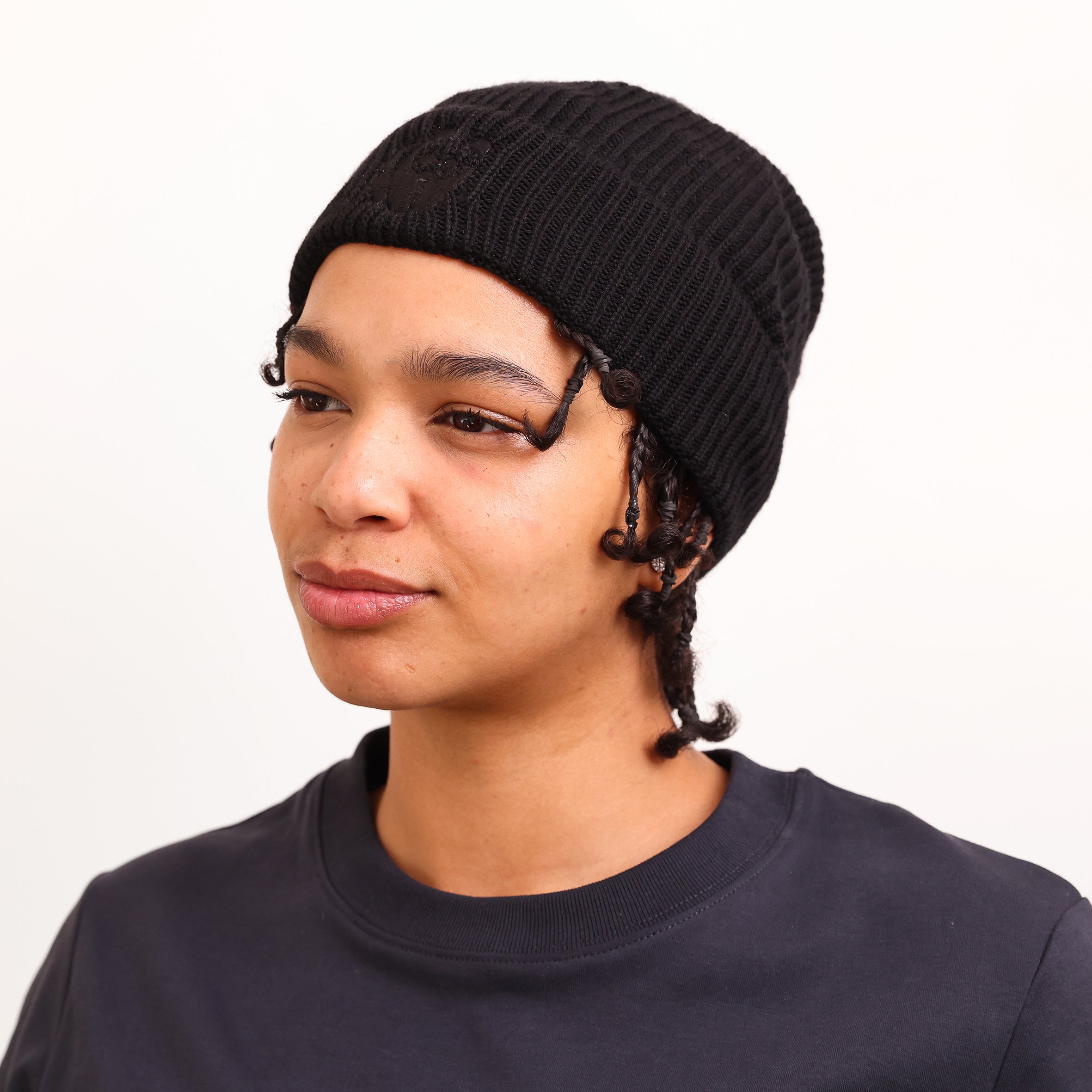 Merino Wool Panda Beanie Hat - Black