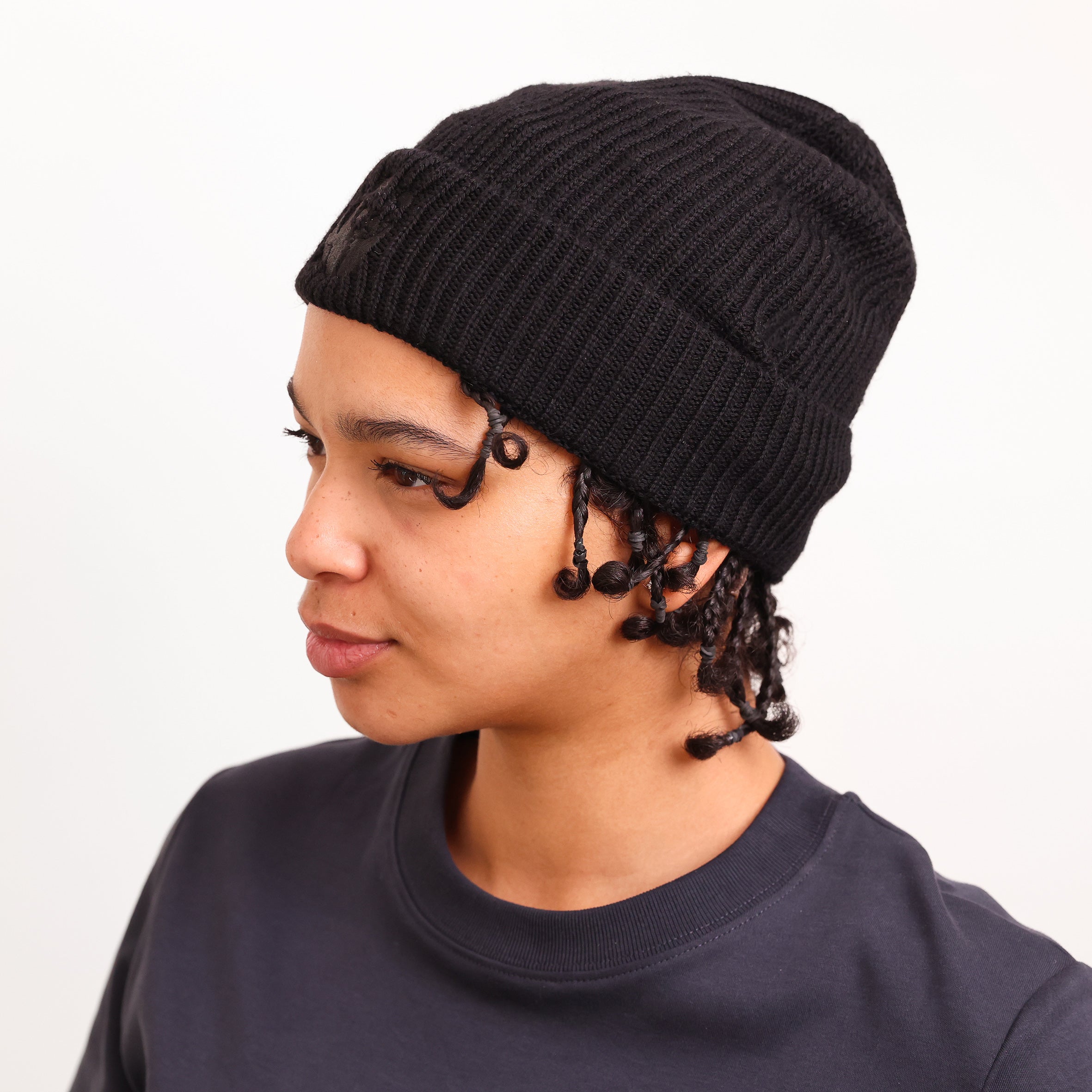 Merino Wool Panda Beanie Hat - Black