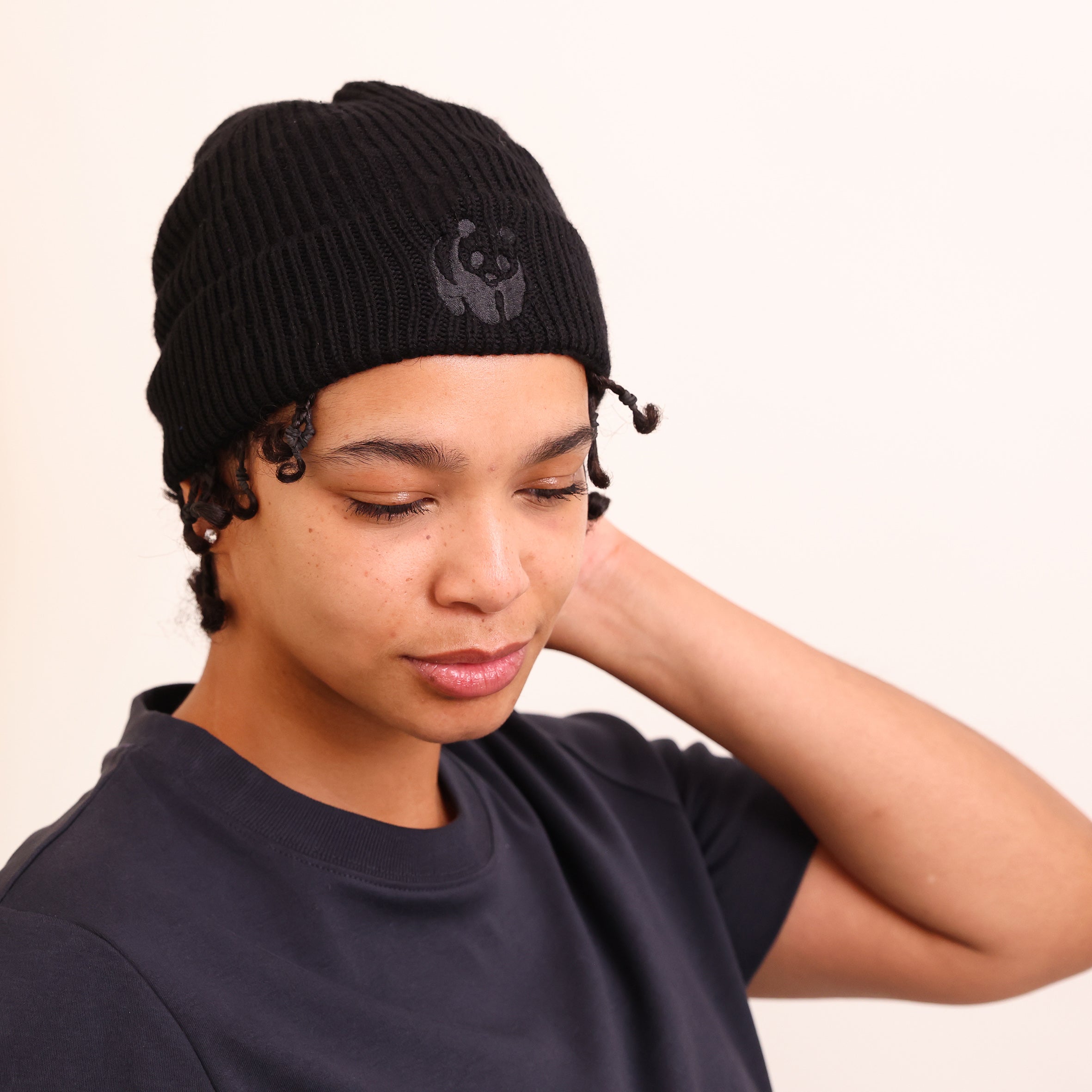 Wool Panda Beanie Hat - Black | WWF-UK
