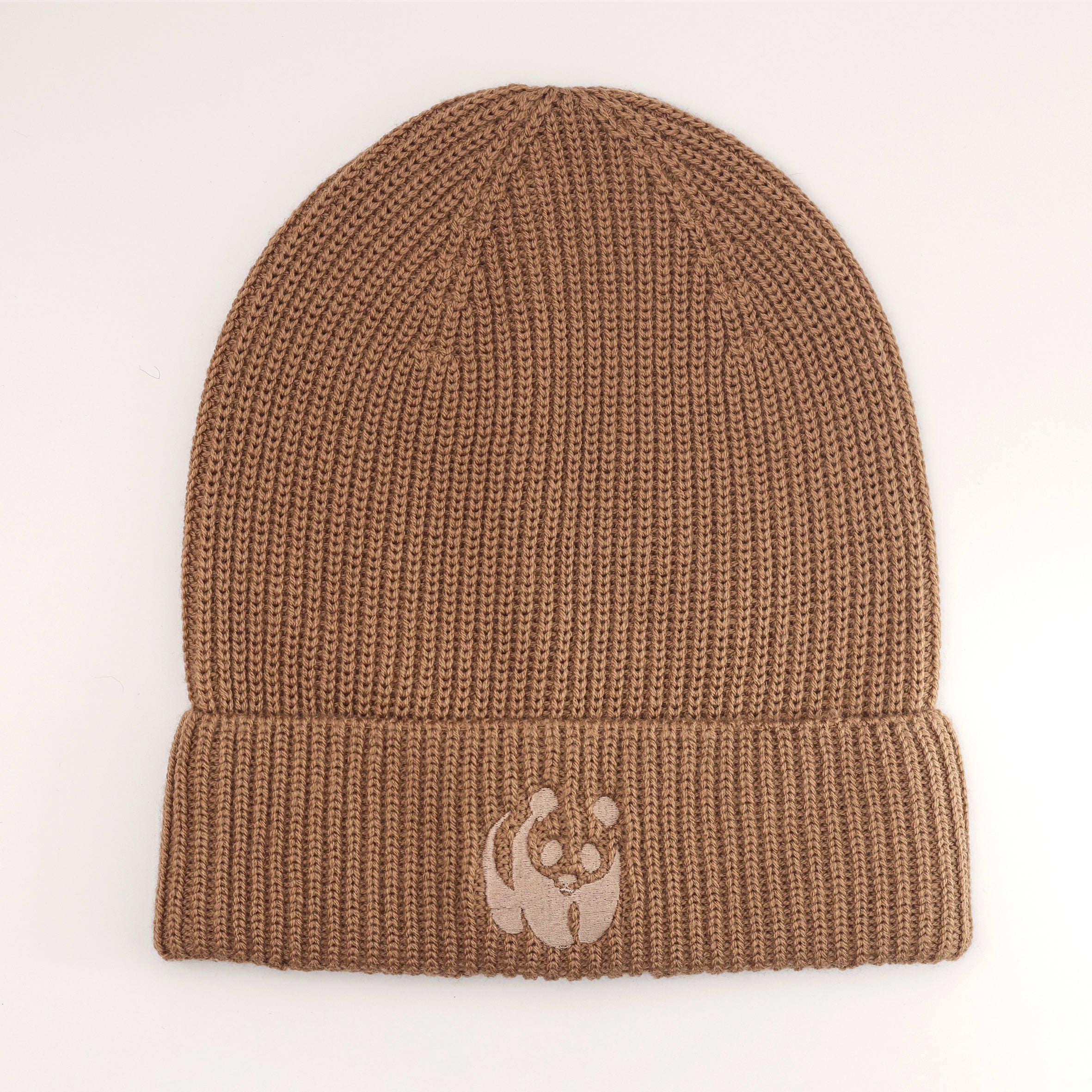Merino Wool Panda Beanie Hat - Camel