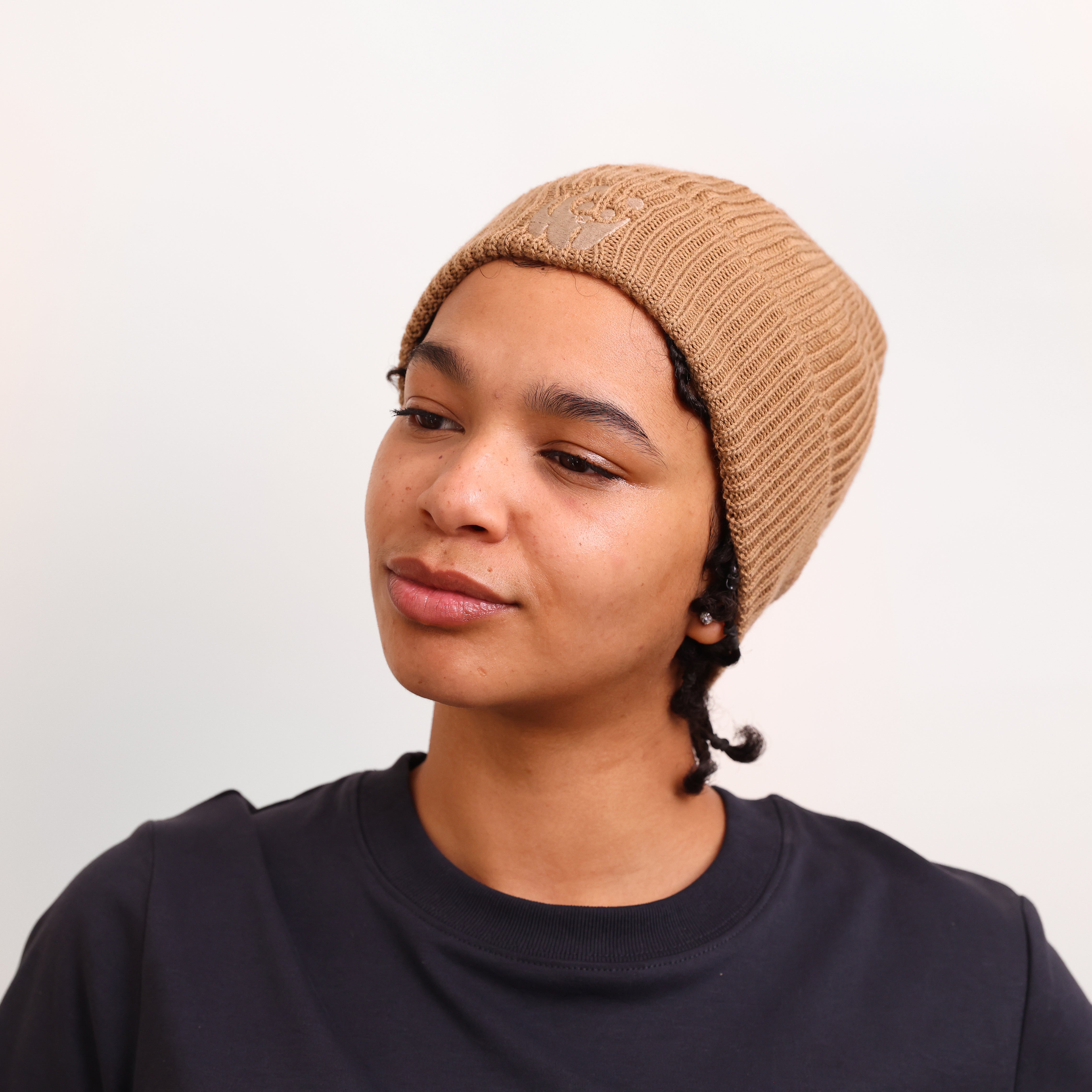Merino Wool Panda Beanie Hat - Camel