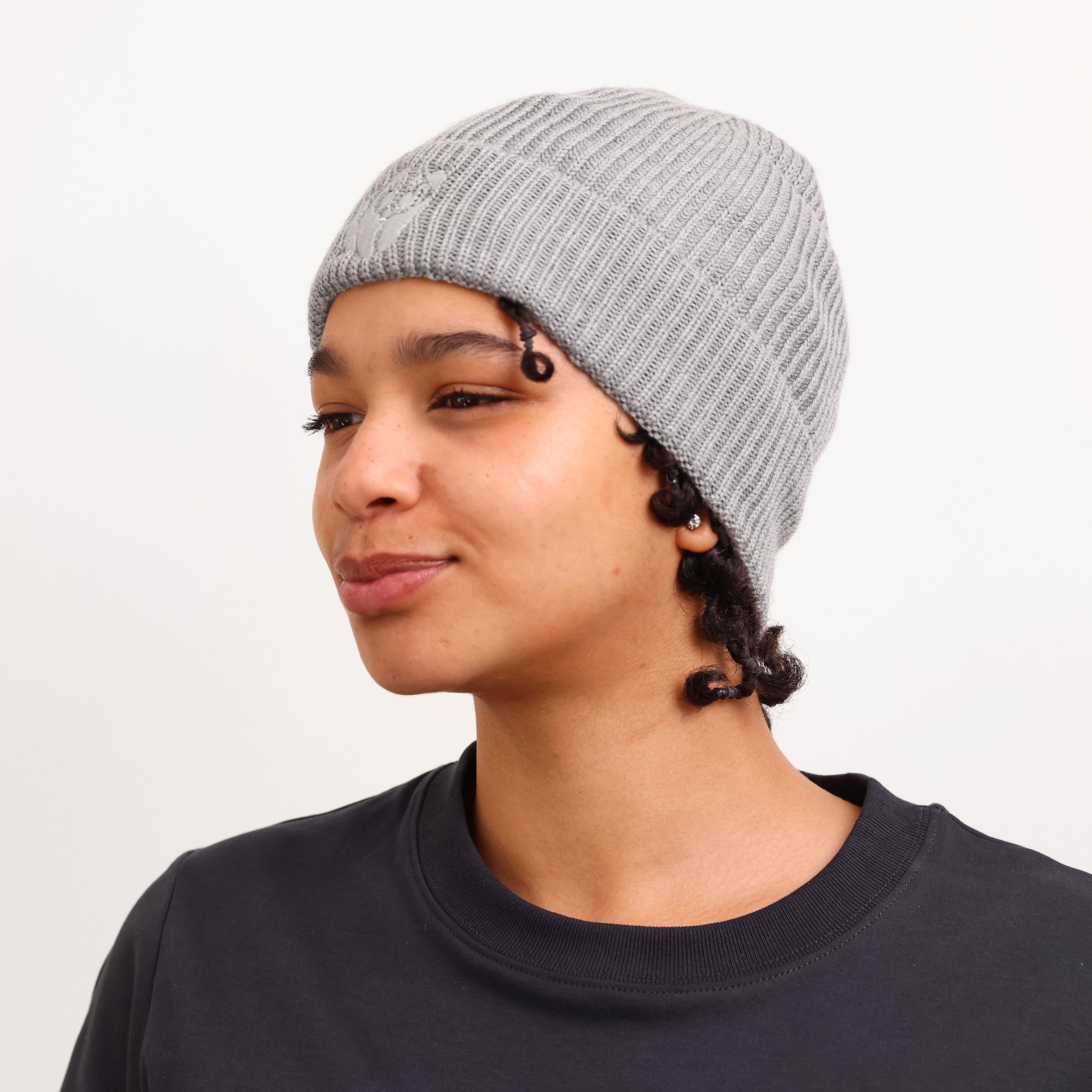 Merino Wool Panda Beanie Hat - Grey