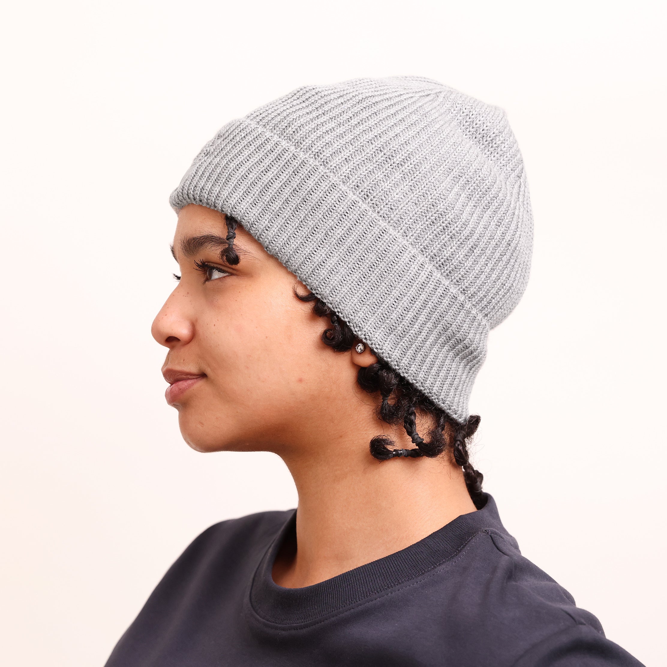 Merino Wool Panda Beanie Hat - Grey