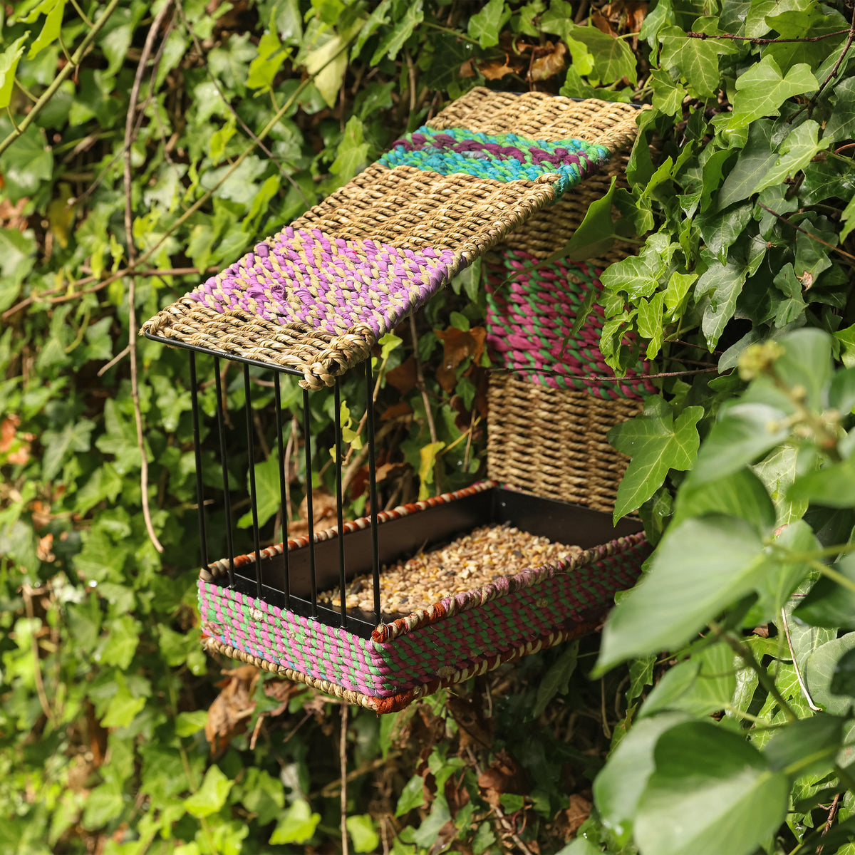 Munja & Reclaimed Sari Fabric Wall Bird Feeder