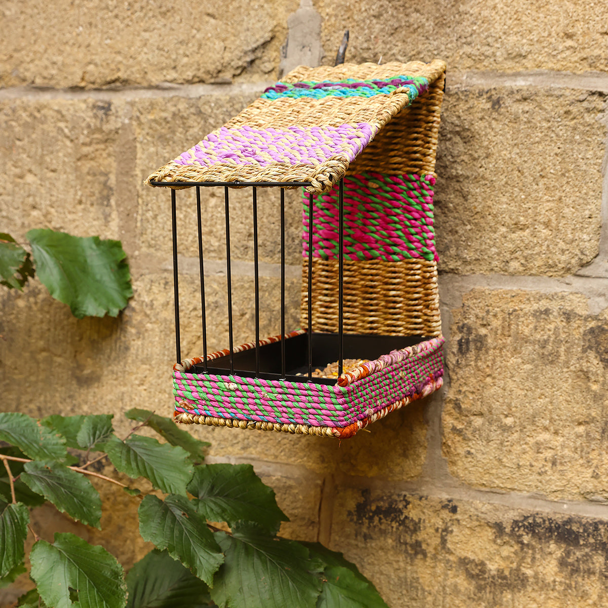Munja & Reclaimed Sari Fabric Wall Bird Feeder