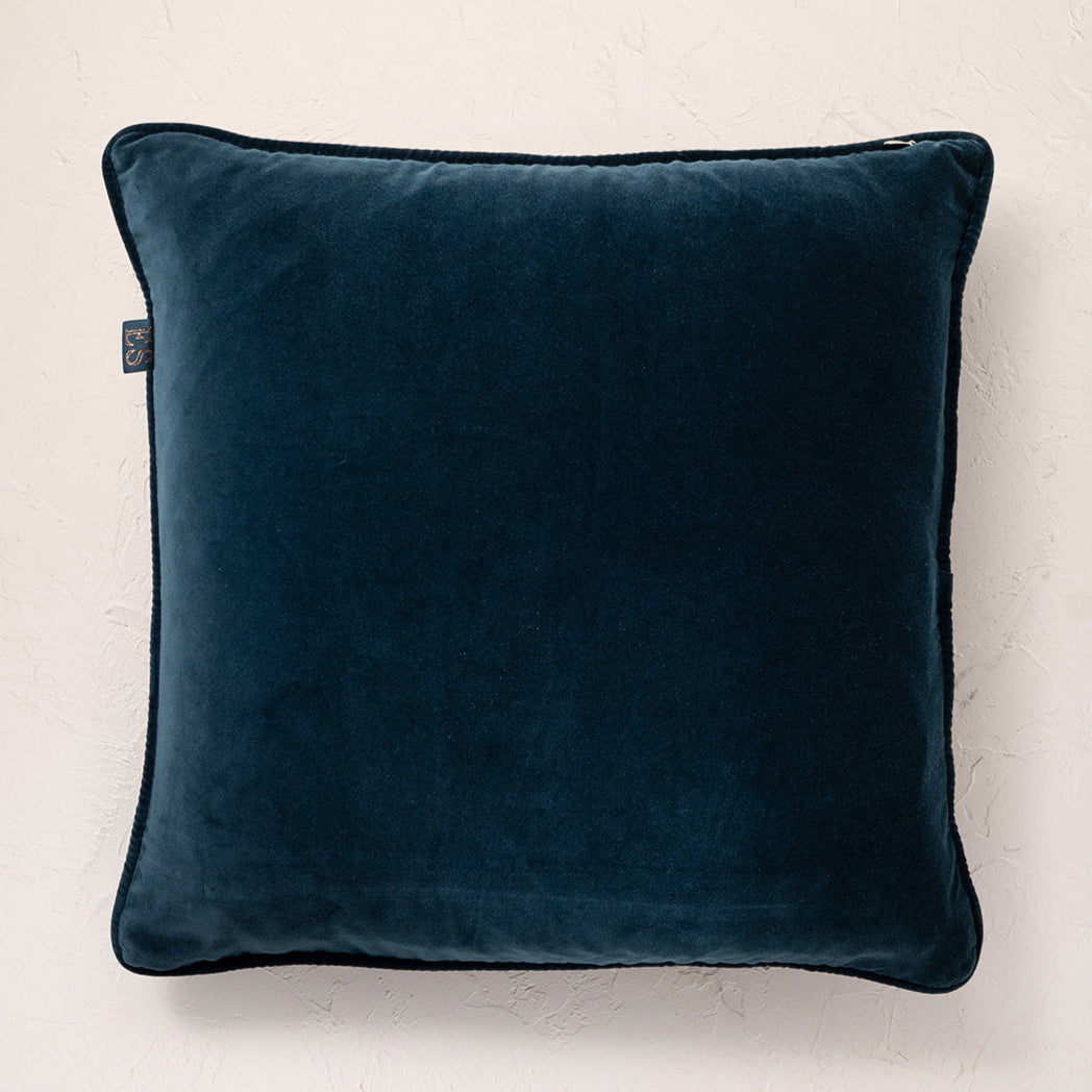 Botanical Birds Velvet Cushion Cover - Ink Blue