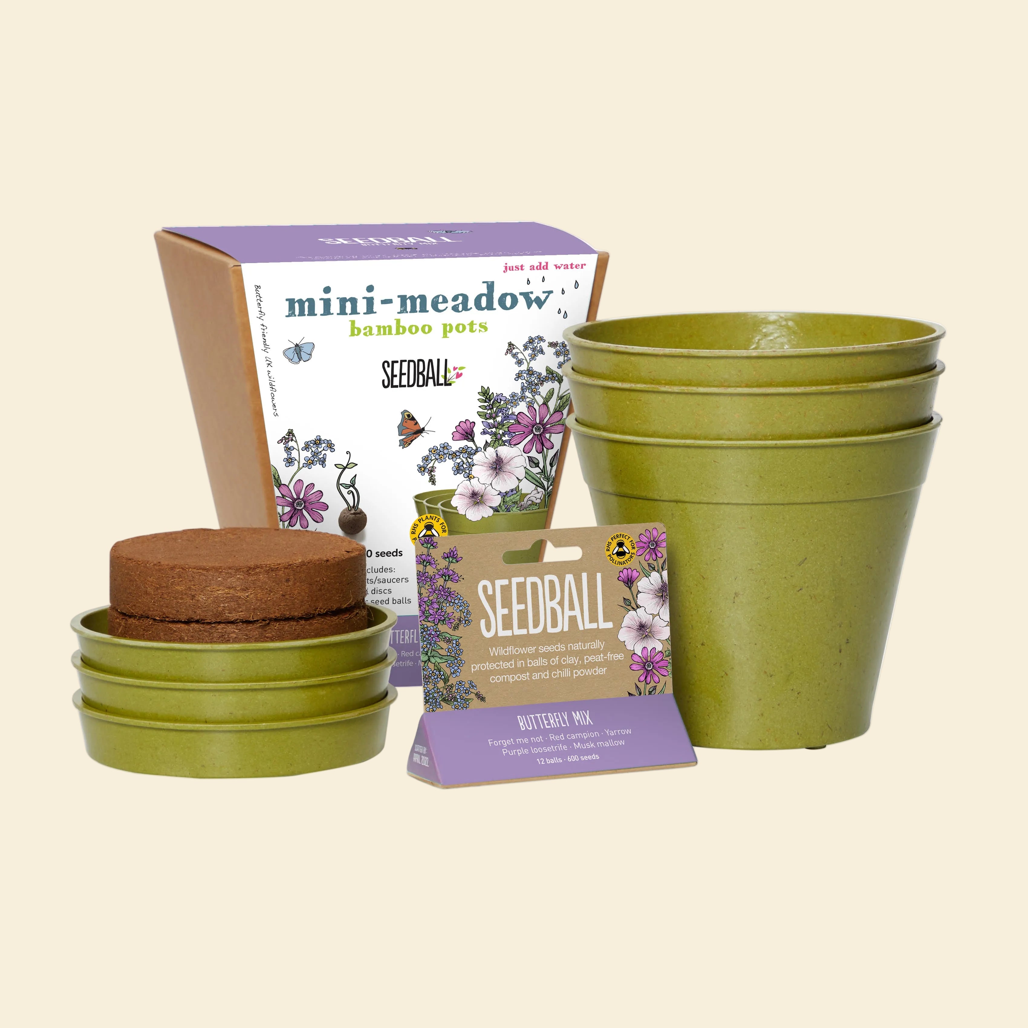 Seedball Mini Meadow Bamboo Pots - Butterfly Mix