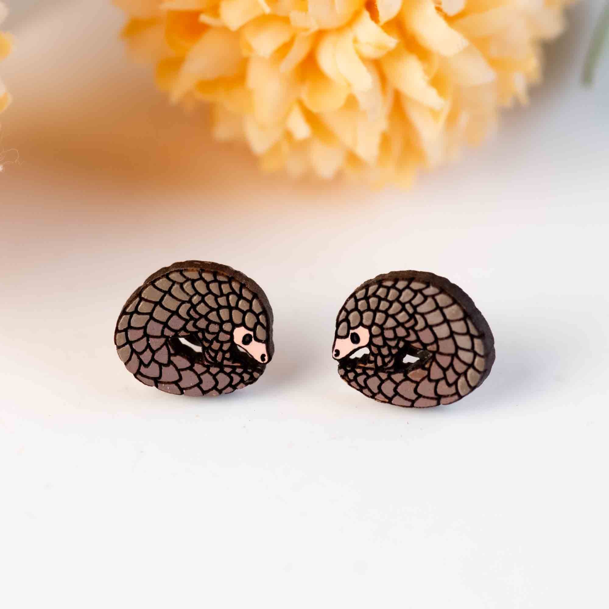 Hand-painted Wooden Earrings - Pangolin