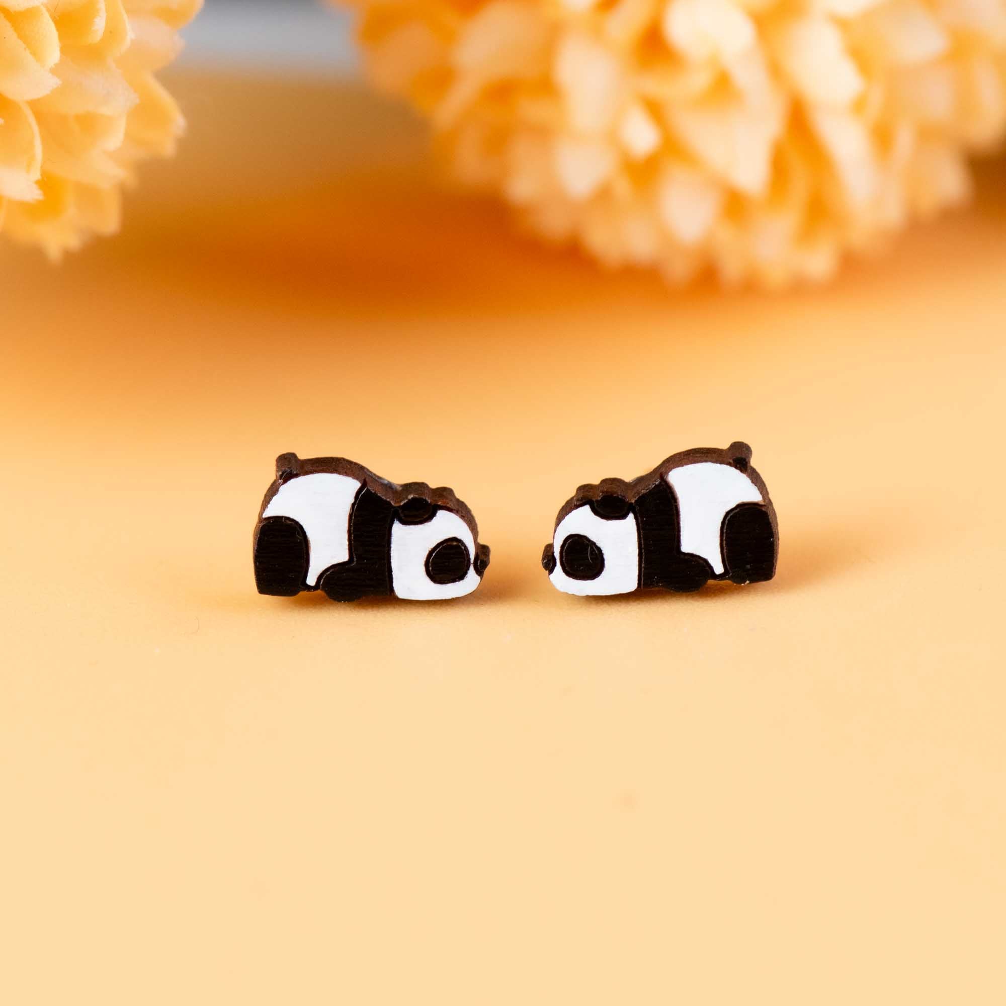 Hand-painted Wooden Earrings - Sleeping Panda