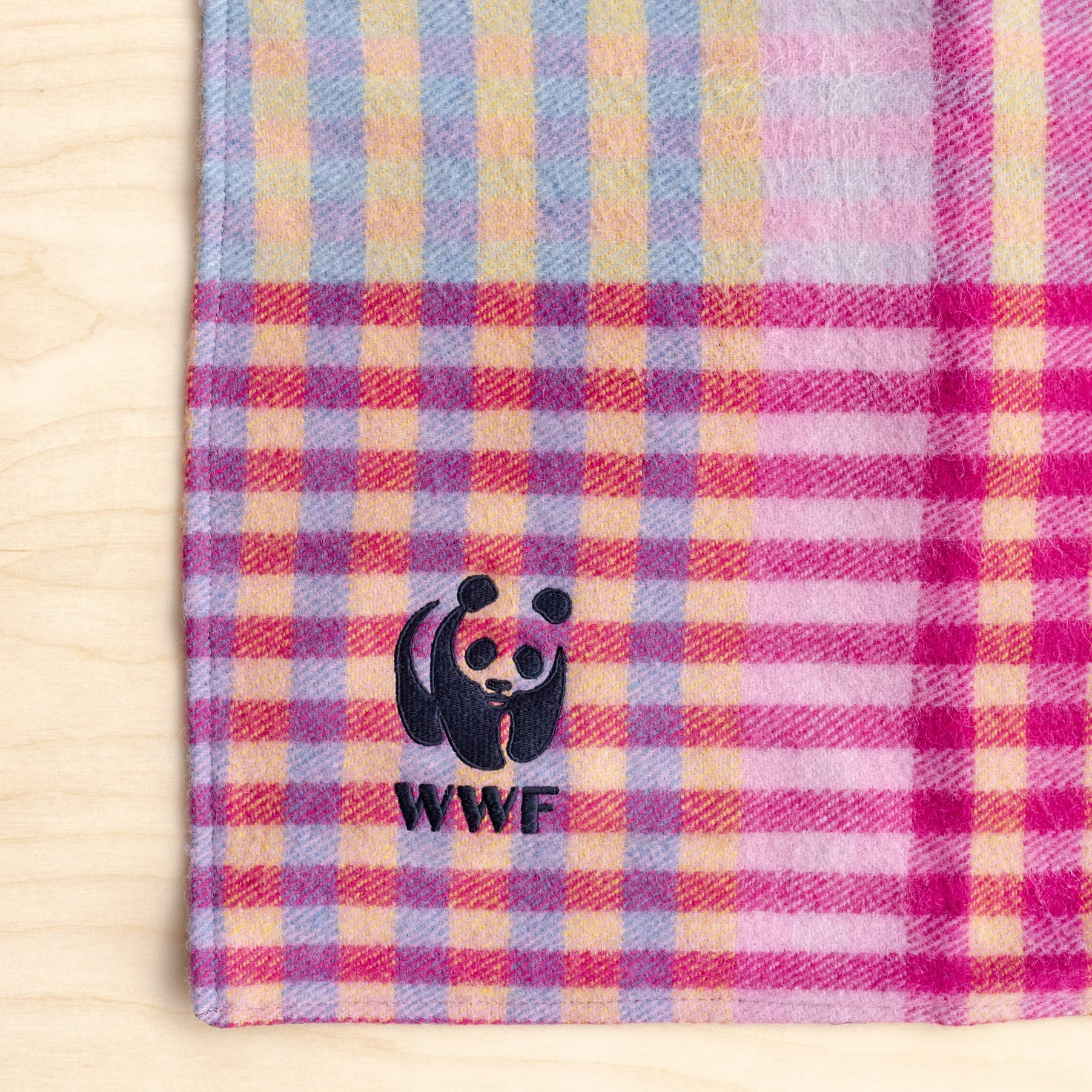 Recycled Wool Small Picnic Blanket in Pink Micro Gingham