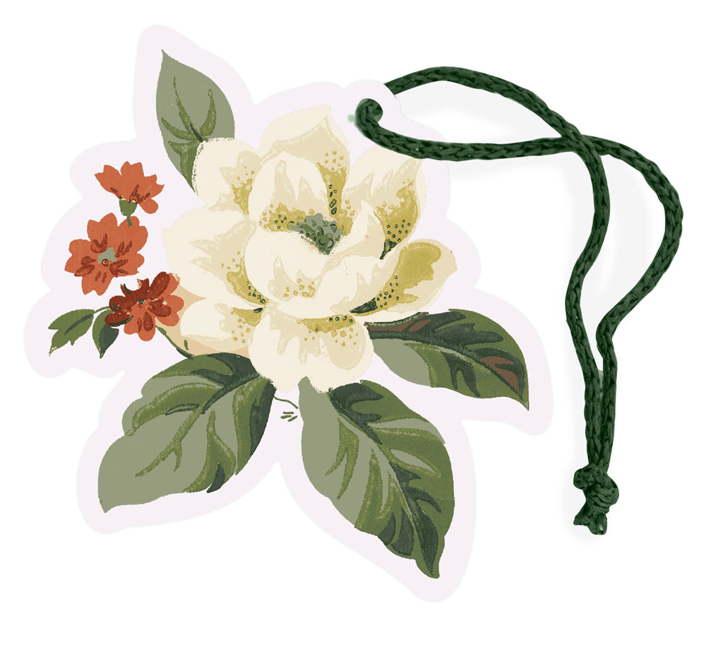 Illustrated card Floral Gift tag with string tie on white background