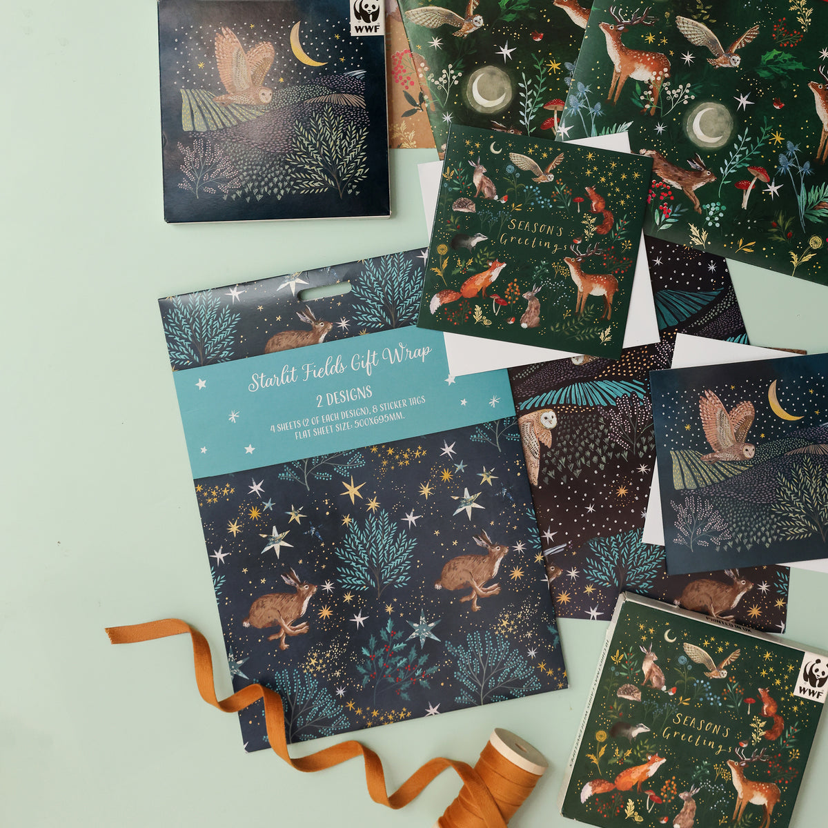 Starlit Fields Wrapping Paper (4 sheets & 8 sticker tags)