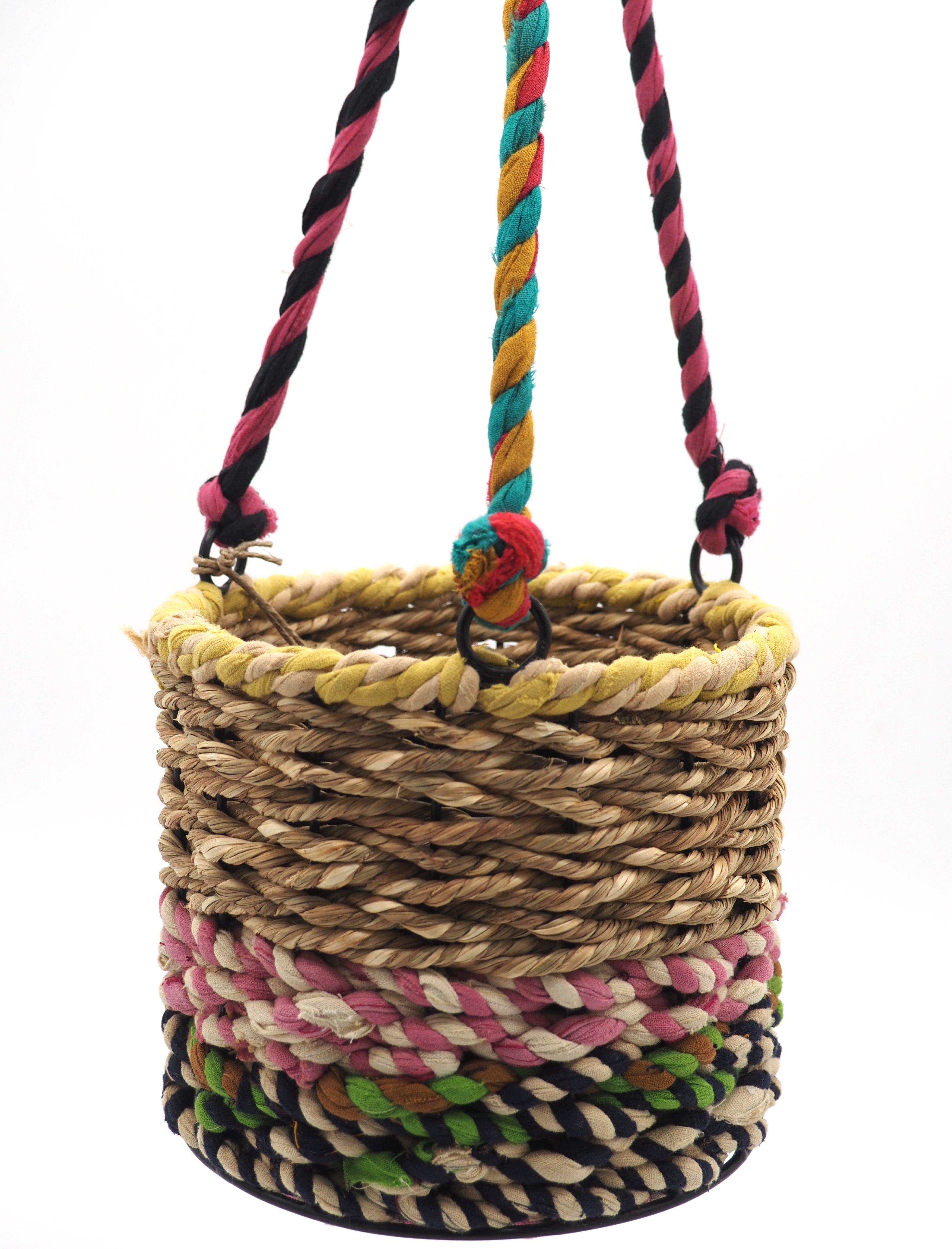 Munja and Reclaimed Fabric Eco Hanging Planter – Medium