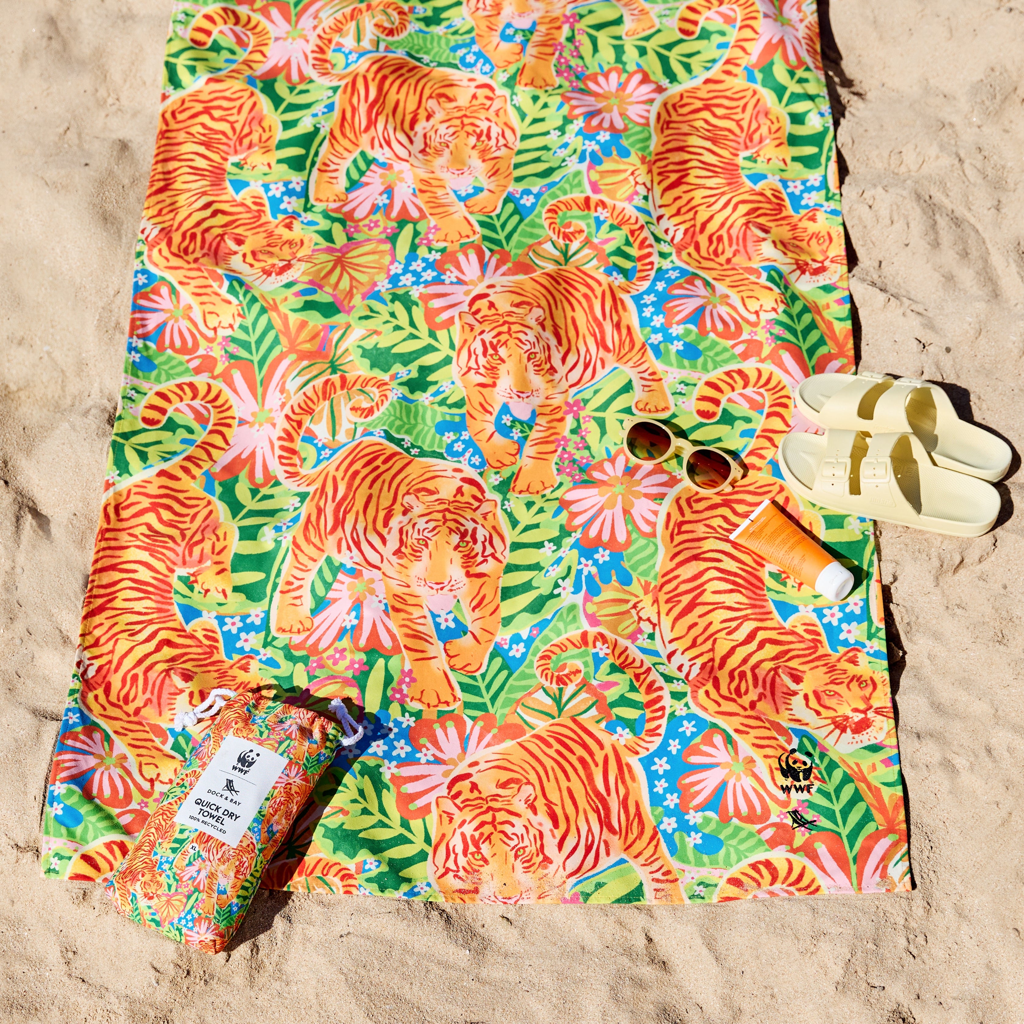 Exclusive WWF x Dock & Bay Quick Dry Beach Towel - Jungle Roar