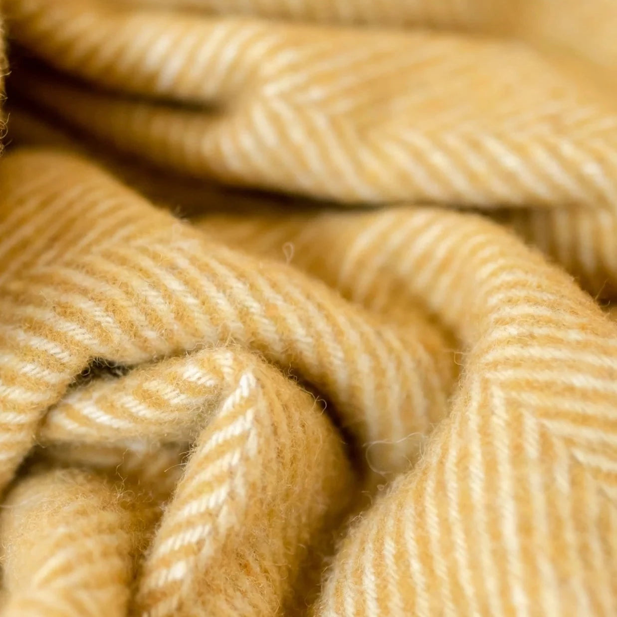 Recycled Wool Large Picnic Blanket - Mustard Herringbone