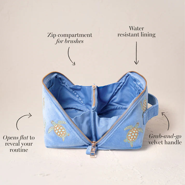 Turtle Open Flat Makeup Bag - Caribbean Blue
