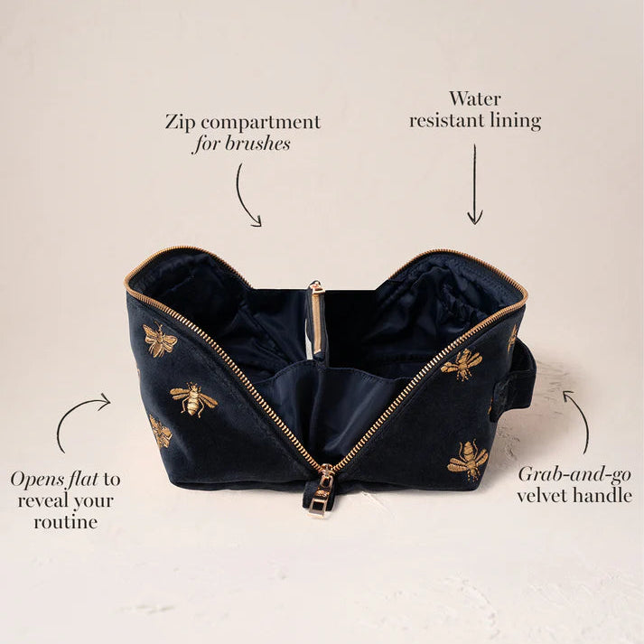 Honey bee Open Flat Makeup Bag - Charcoal