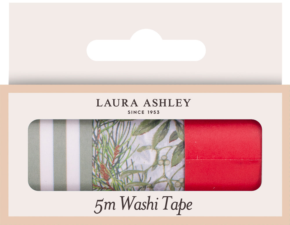 Laura Ashley pack of 3 paper tape in green white stripe, red and floral print in box