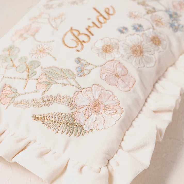 Pressed Flowers Bride Frill Pouch - Cream