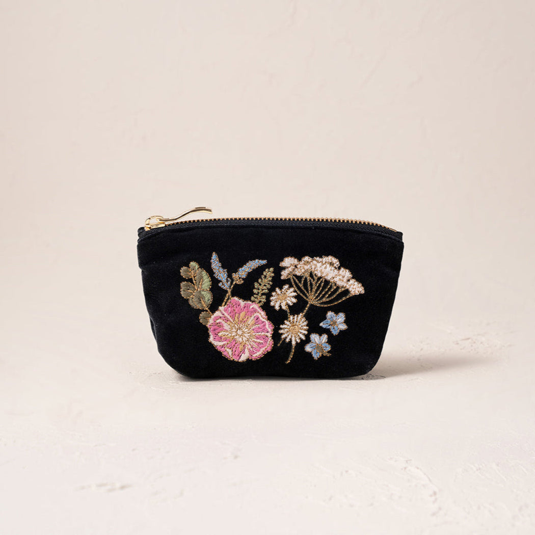 Pressed Flowers Coin Purse - Charcoal
