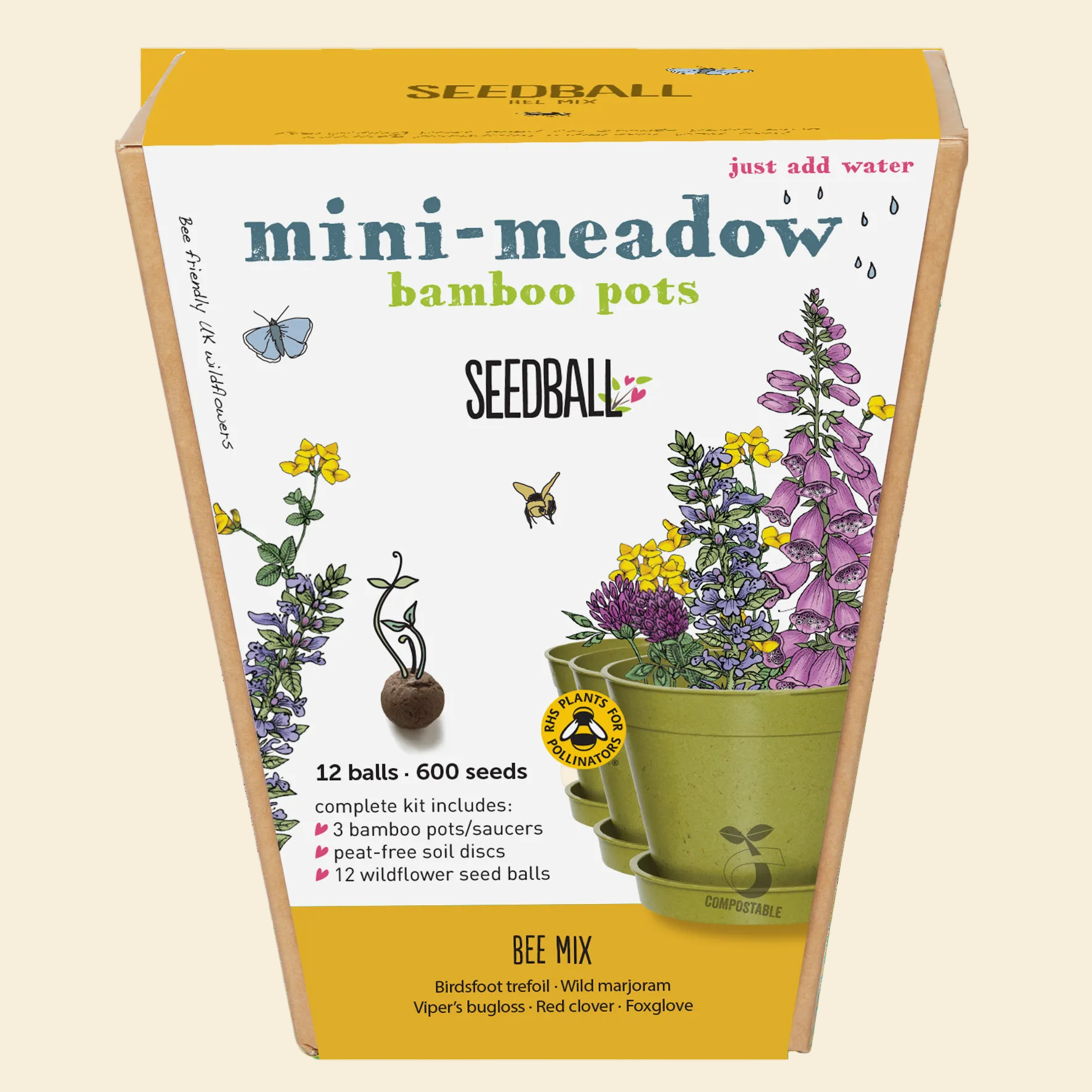 Seedball Mini Meadow Bamboo Pots - Bee Mix