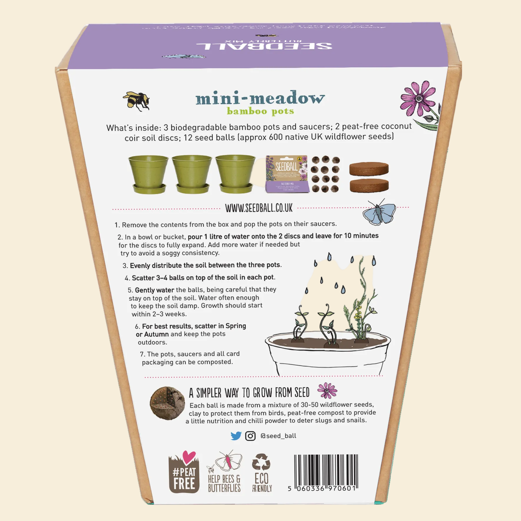 Seedball Mini Meadow Bamboo Pots - Butterfly Mix