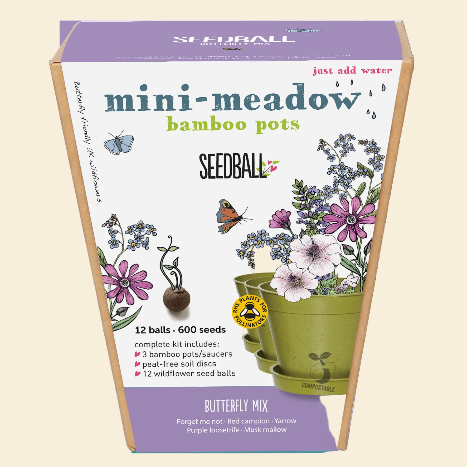 Seedball Mini Meadow Bamboo Pots - Butterfly Mix