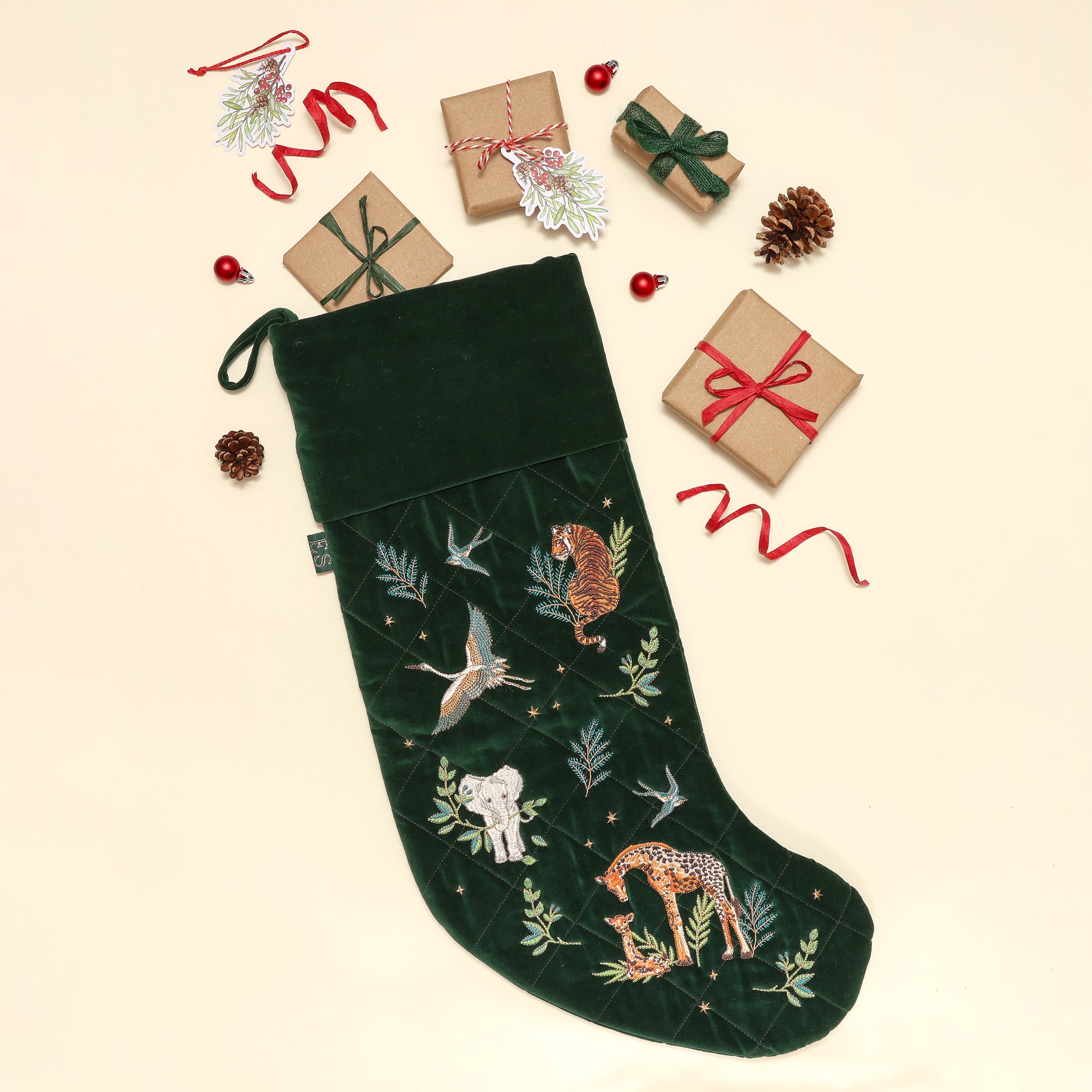 Safari Velvet Stocking - Forest Green