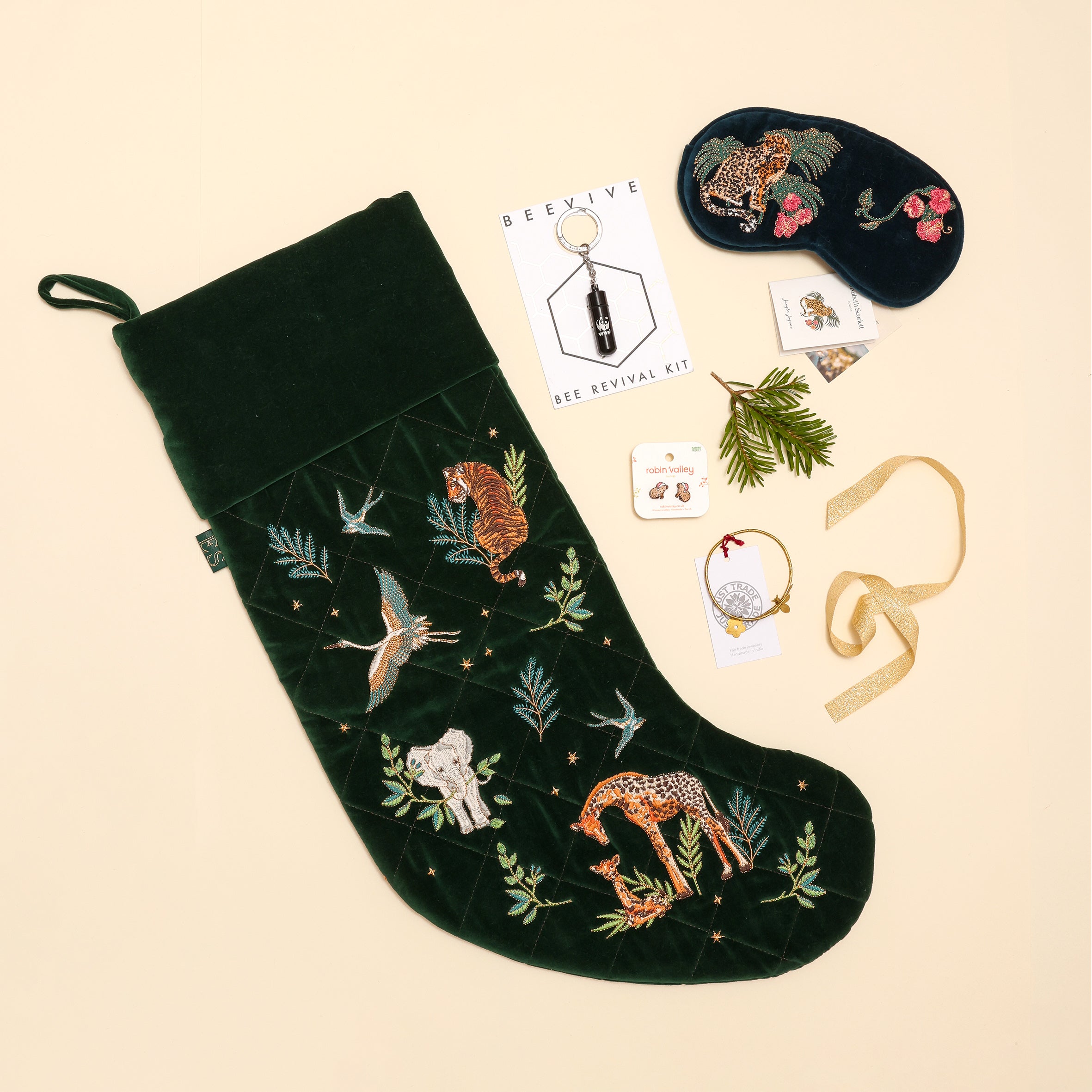 Safari Velvet Stocking - Forest