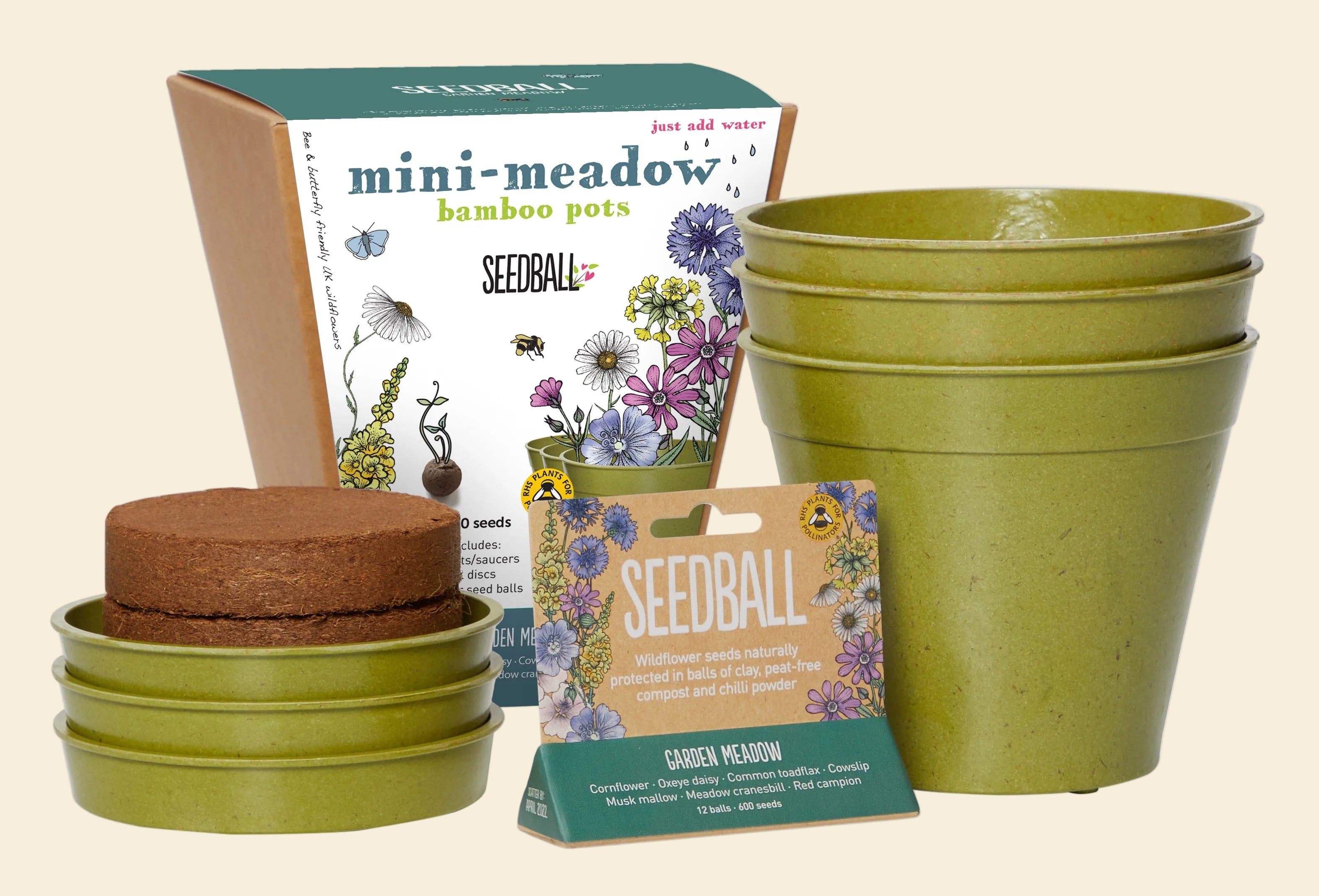 Seedball Mini Meadow Bamboo Pots - Garden Meadow