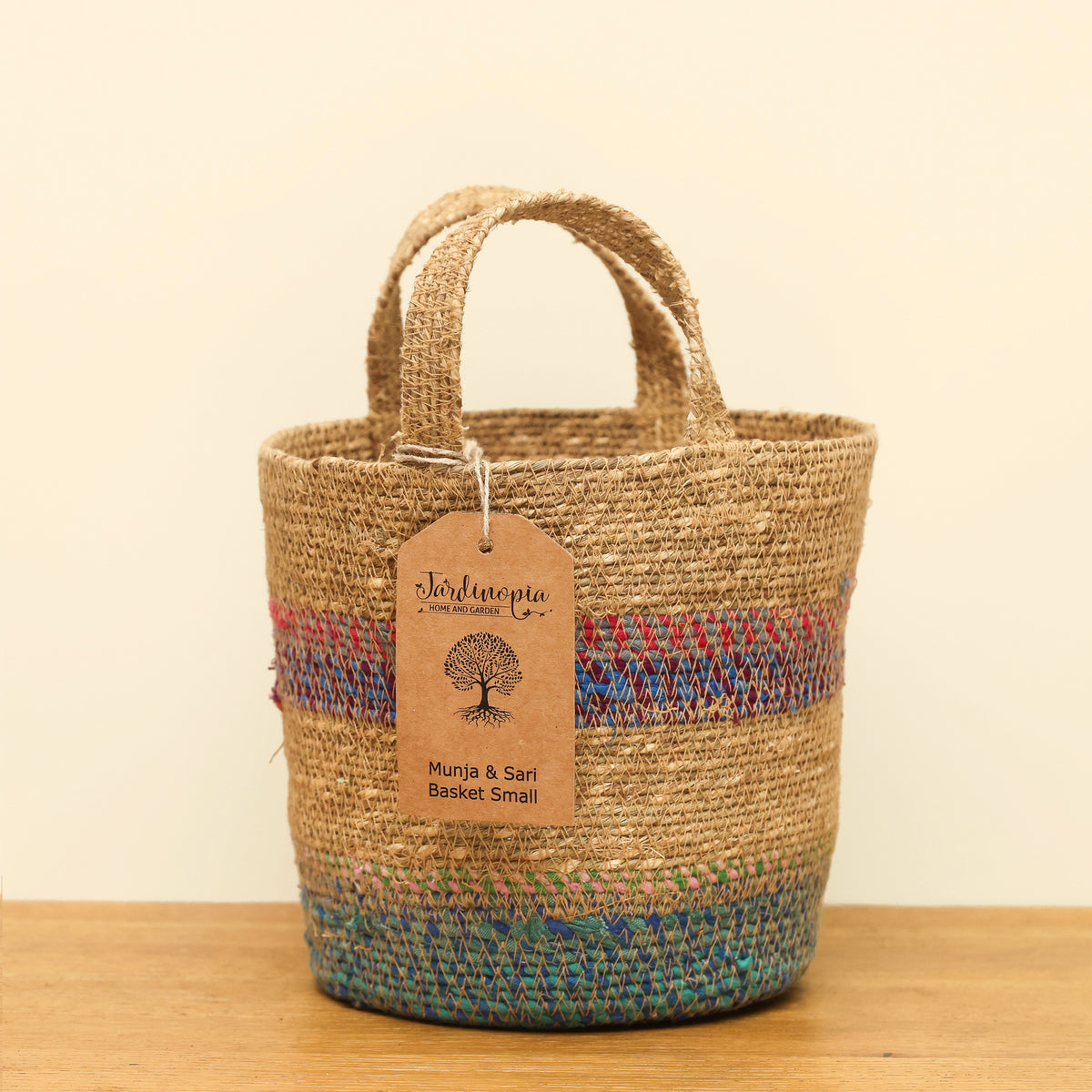 Munja And Reclaimed Fabric Eco Plant Baskets With Handles – Set Of 3