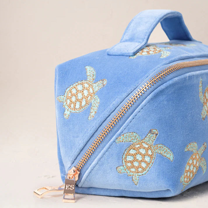 Turtle Open Flat Makeup Bag - Caribbean Blue