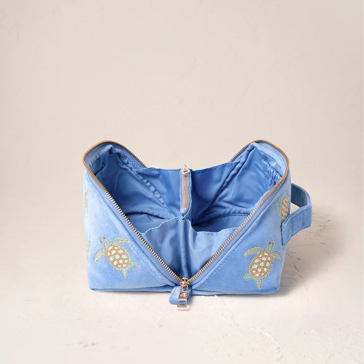 Turtle Open Flat Makeup Bag - Caribbean Blue