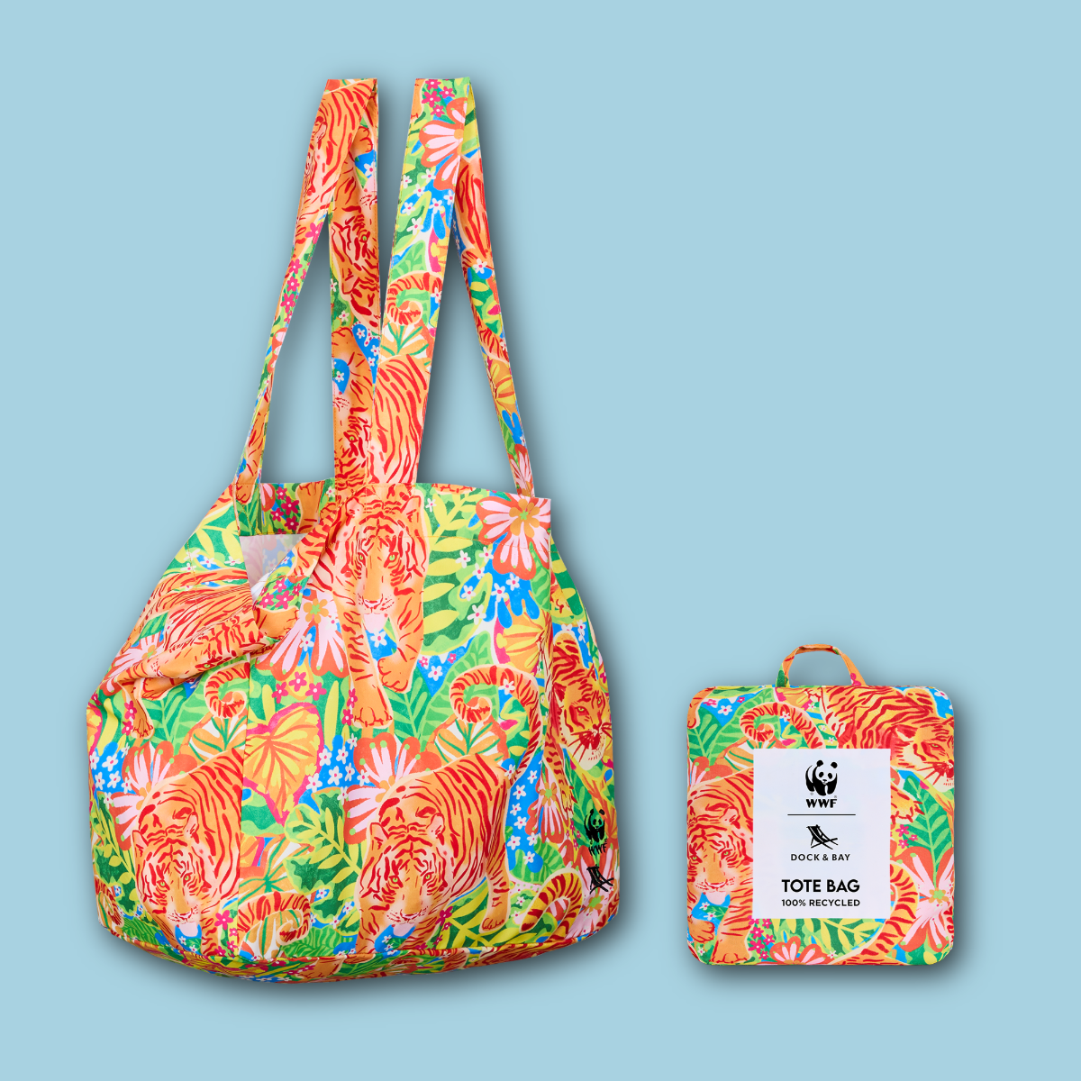 Exclusive WWF x Dock & Bay Foldaway Tote Bag - Jungle Roar