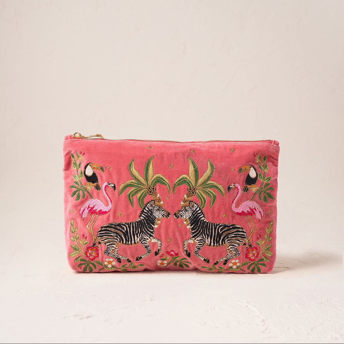 Wild Zebra Palm Everyday Pouch - Blush Pink
