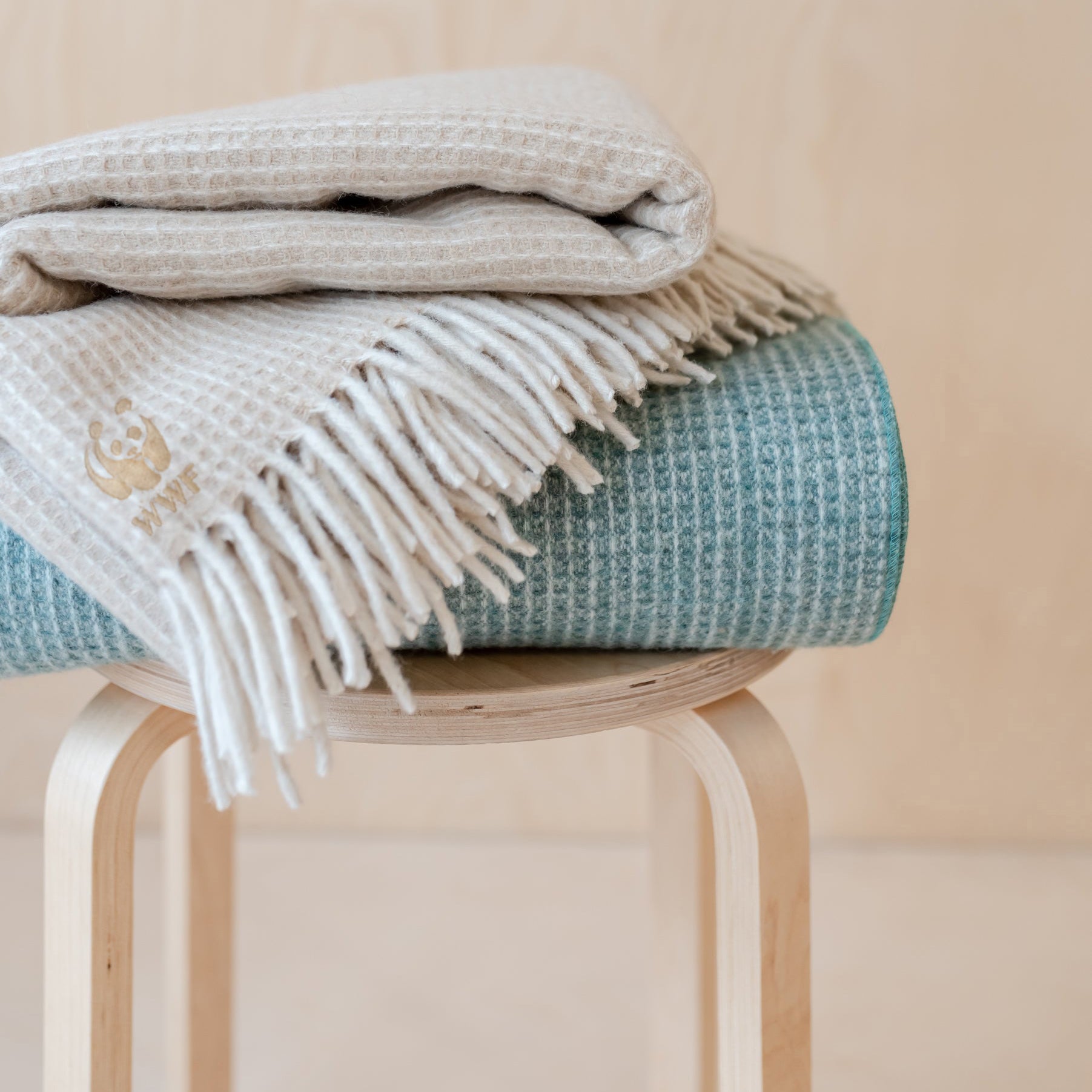 Recycled Wool Large Waffle Blanket - Sage