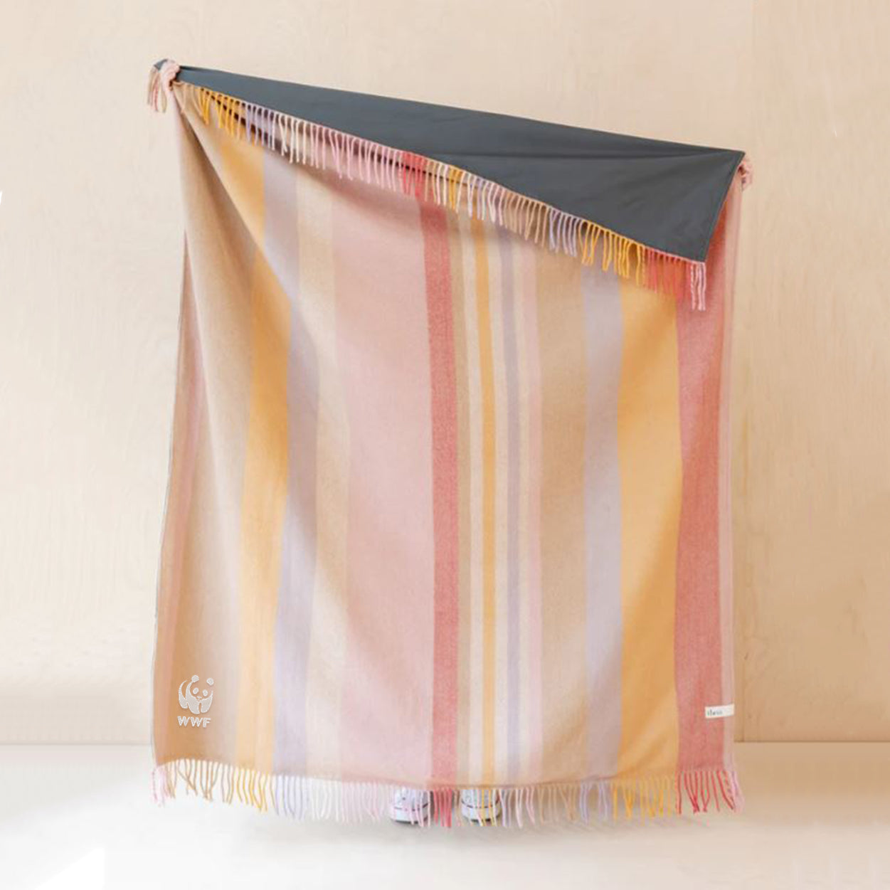 Recycled Wool Large Picnic Blanket - Coral Stripe