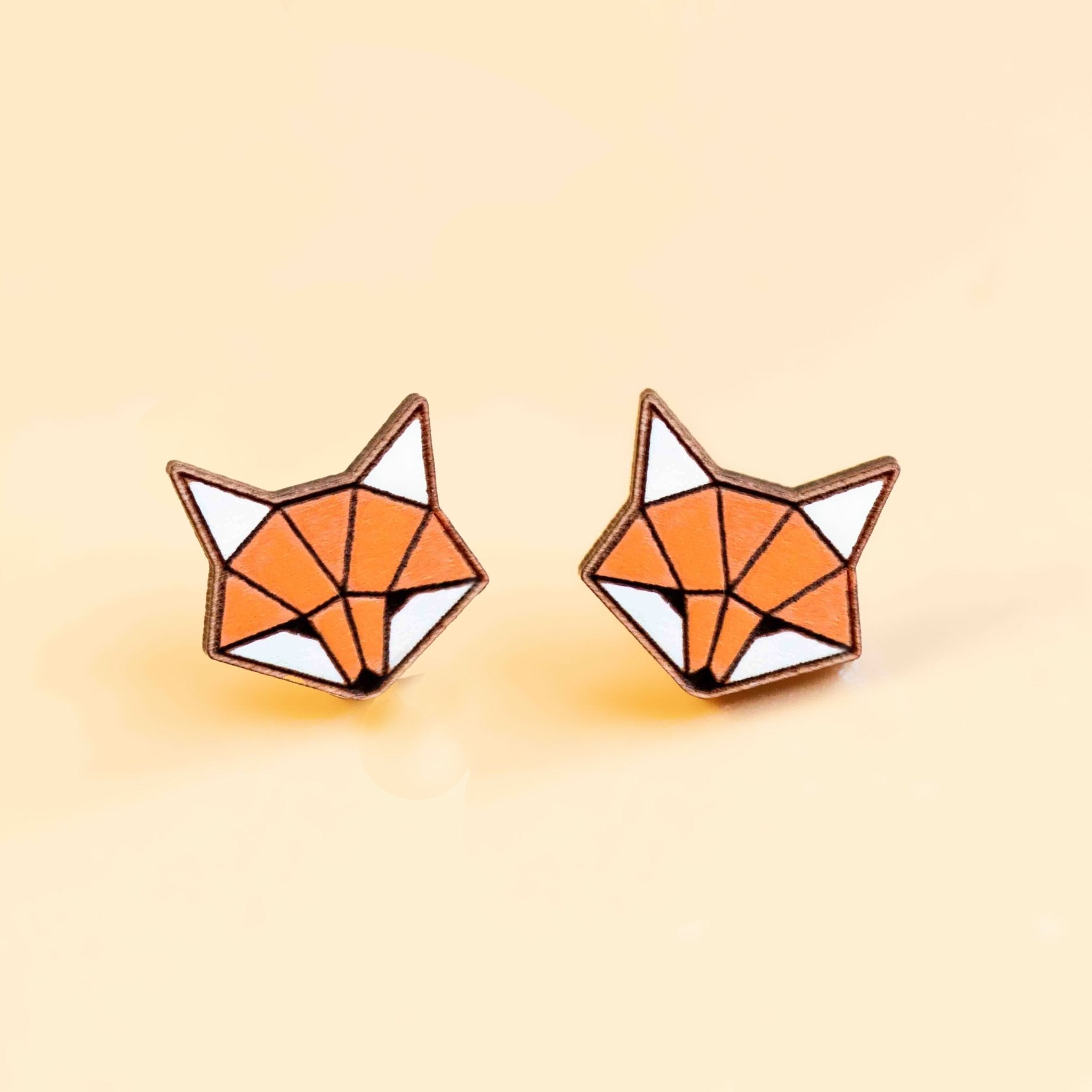 Hand-painted Wooden Earrings - Origami Fox
