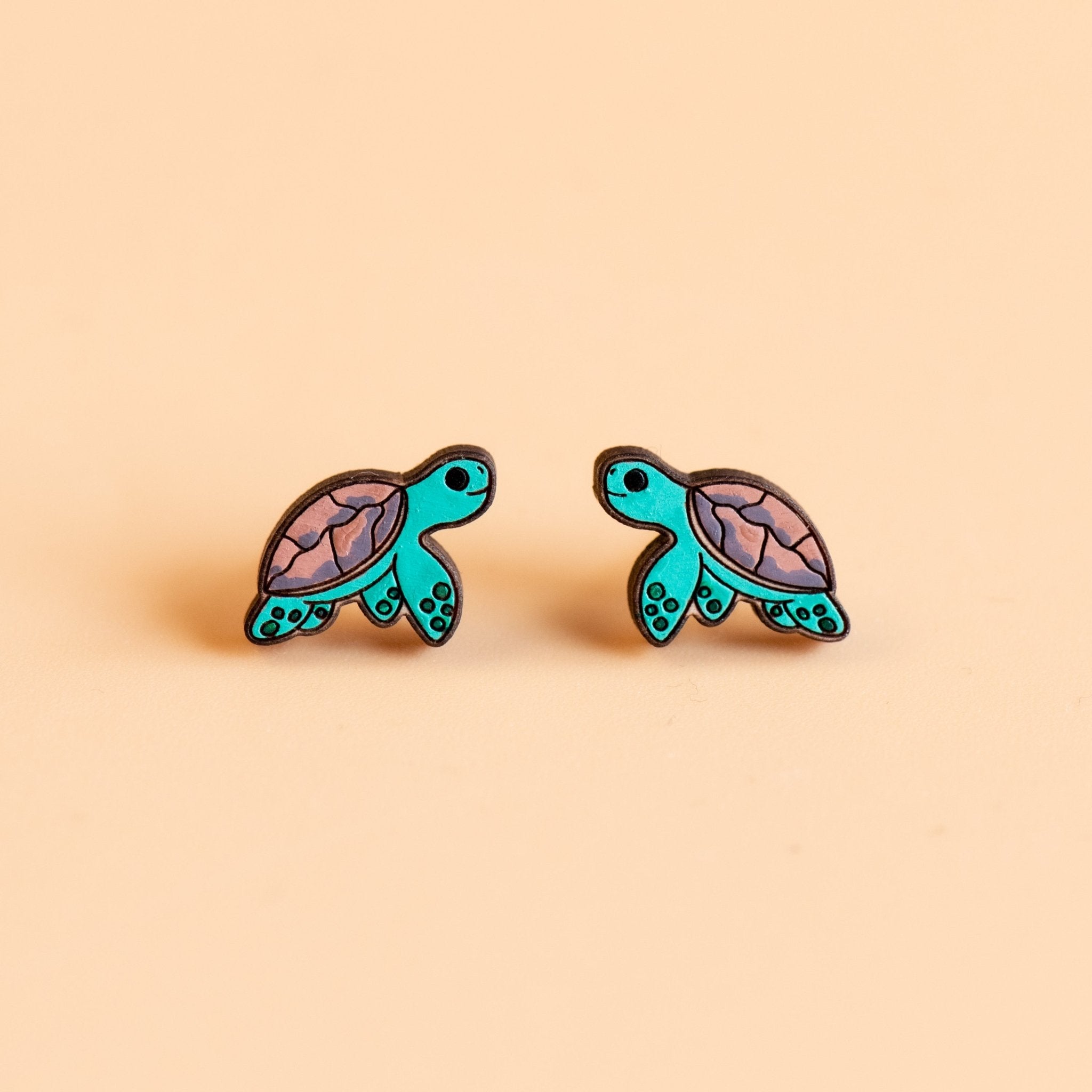 Hand-painted Wooden Earrings - Sea Turtle