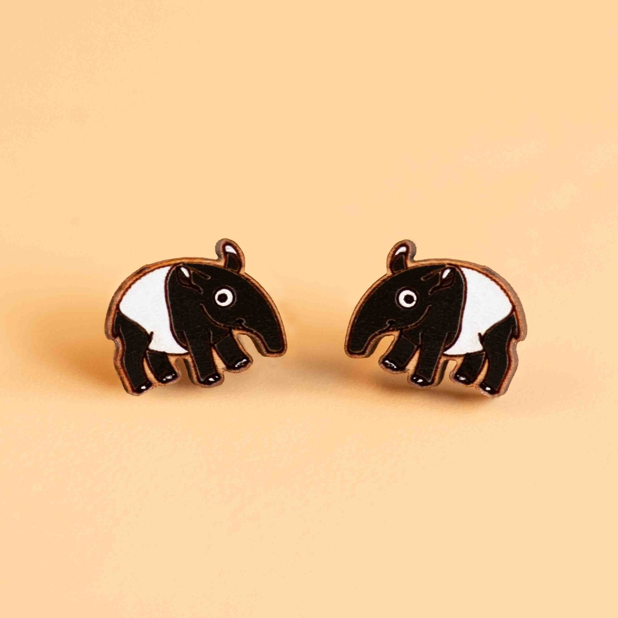 Hand-painted Wooden Earrings - Tapir