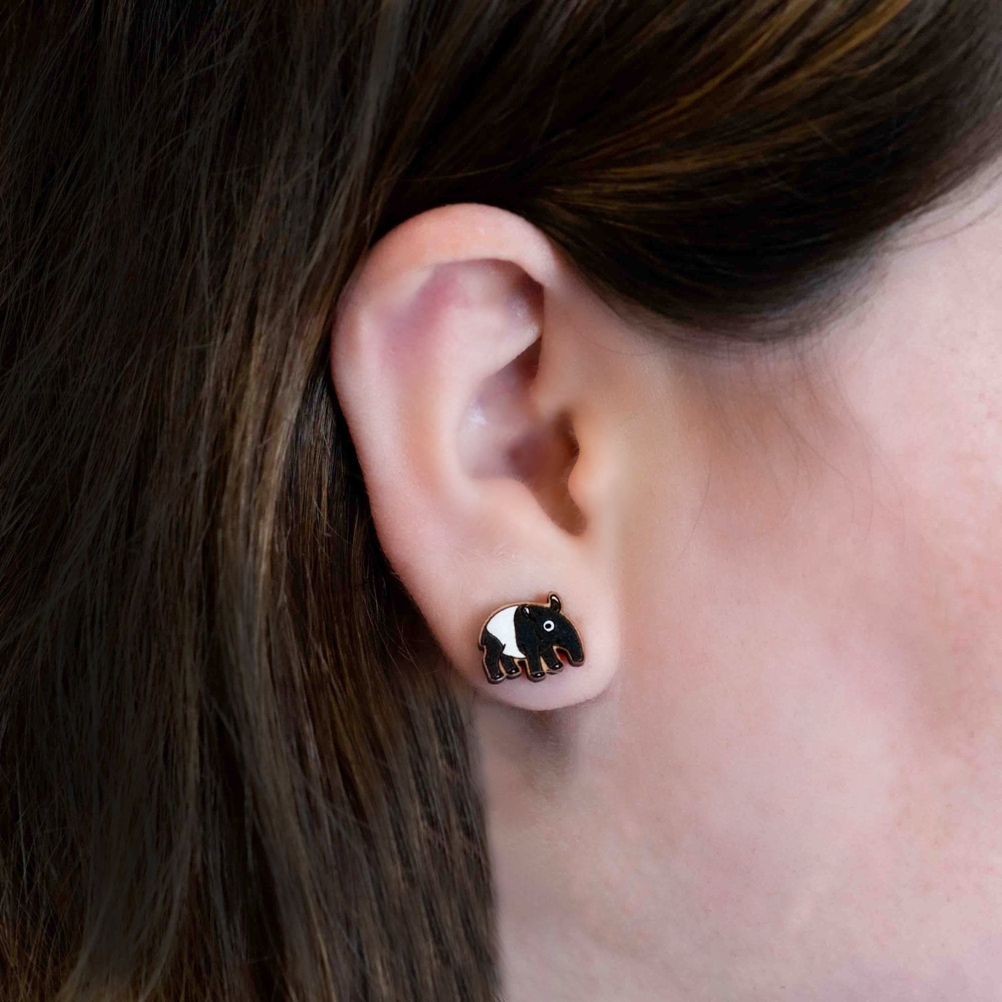 Hand-painted Wooden Earrings - Tapir
