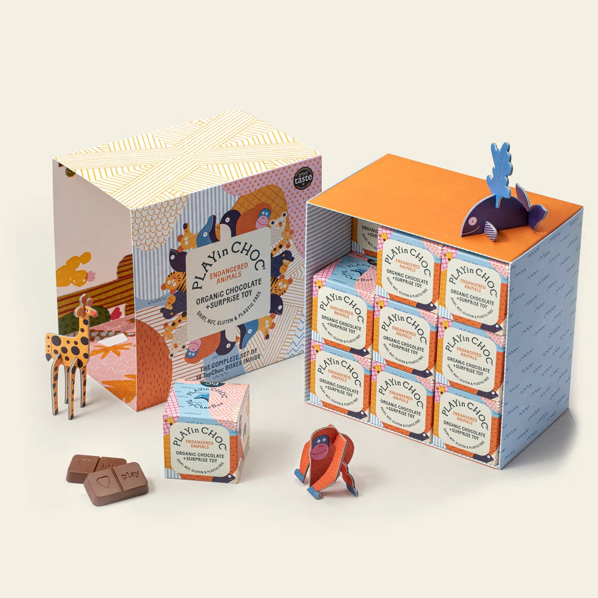PLAYin CHOC 18 Endangered Animals gift set with chocolate and toy animals