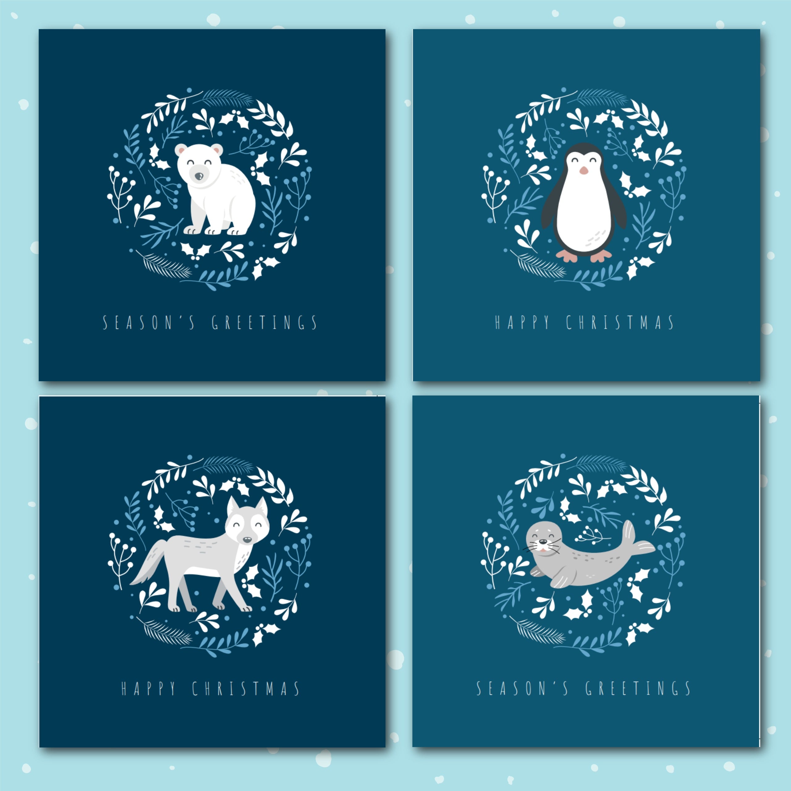 Polar Animals Christmas Cards (multipack of 8)