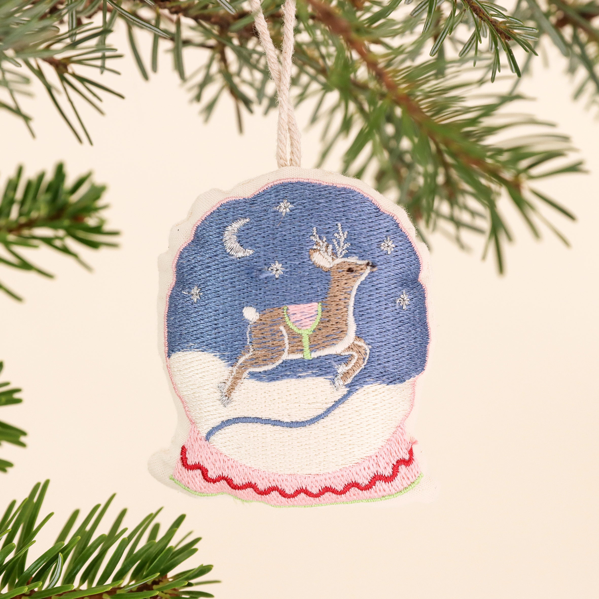 Embroidered Tree Decoration - Snow globe