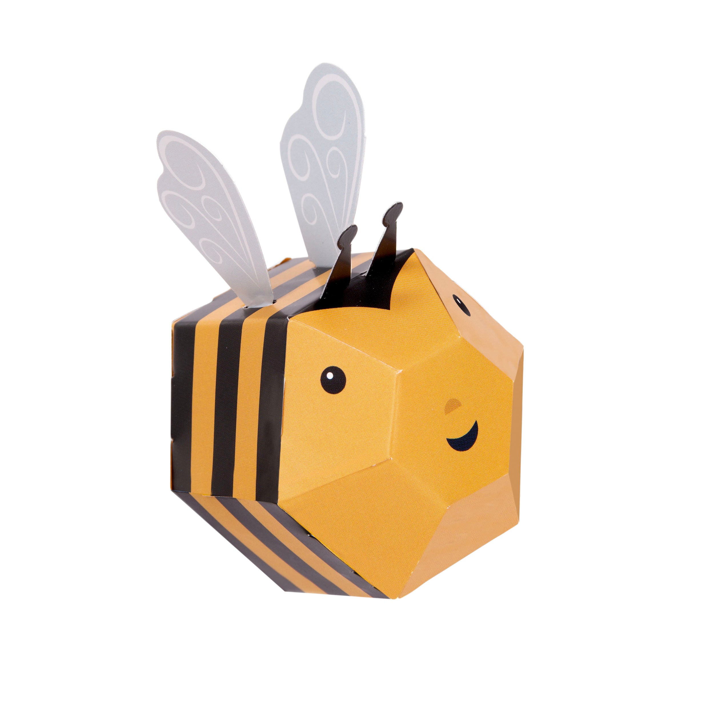 constructed carboard bee on white background