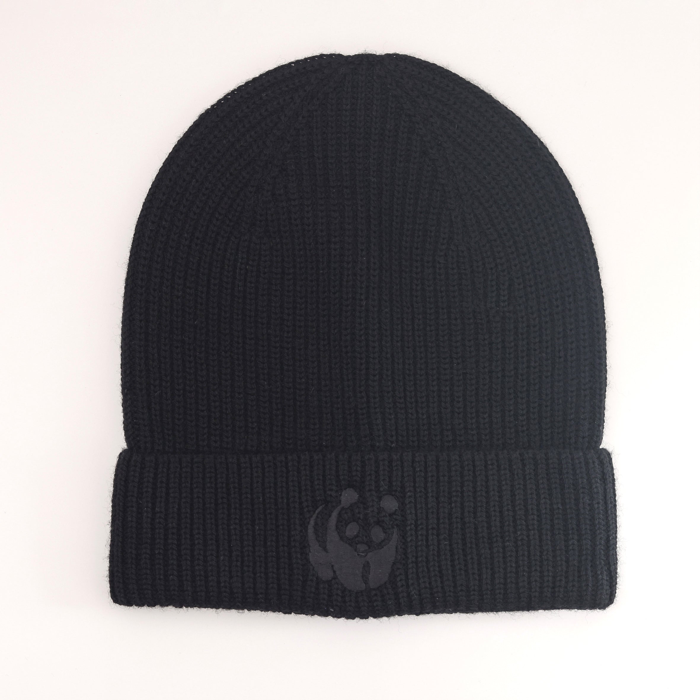 Merino Wool Panda Beanie Hat - Black