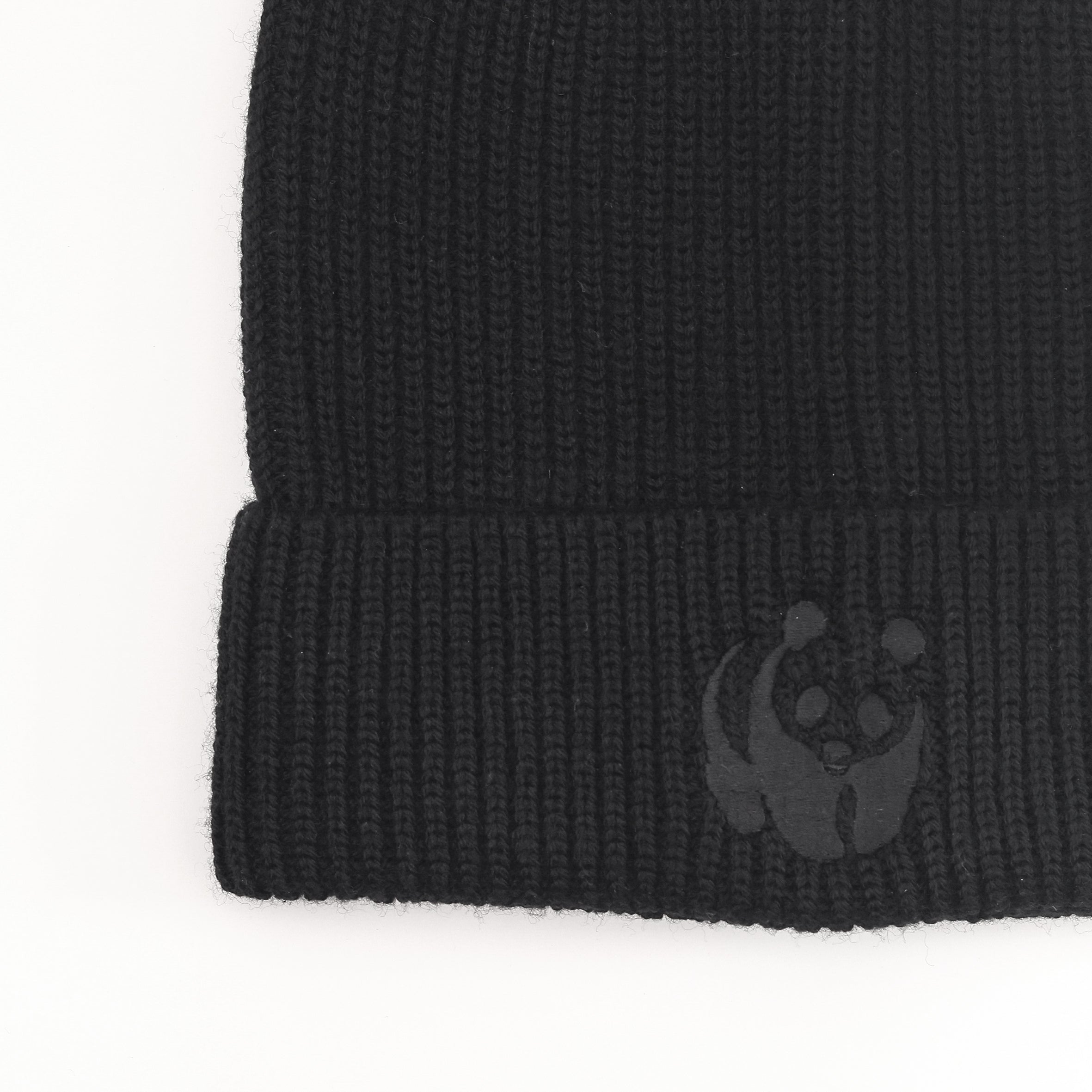 Merino Wool Panda Beanie Hat - Black